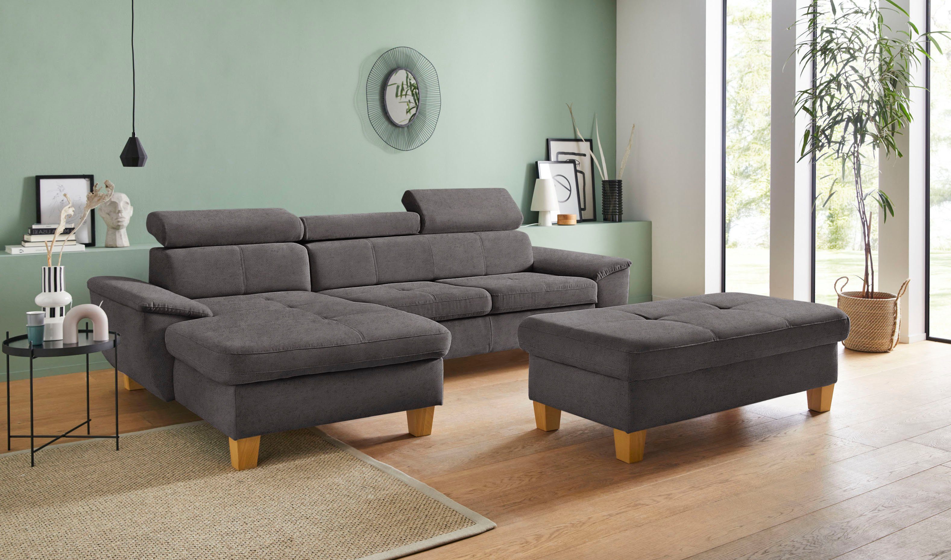 exxpo - sofa fashion Hoekbank Enya, uitgebreide afwerking, hoog zitcomfort, comfortabel, L-vorm inclusief verstelbare hoofdsteun, naar keuze met slaapfunctie en bedkist
