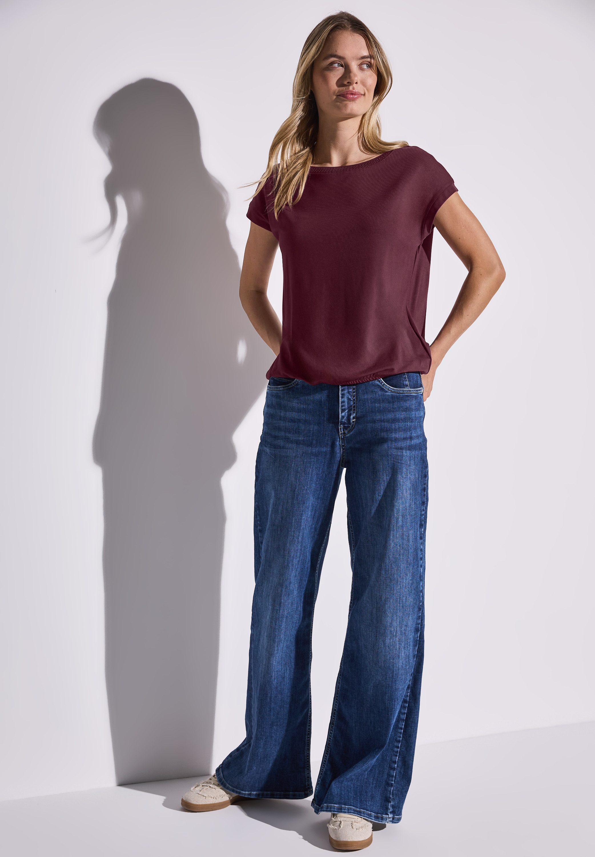 STREET ONE T-shirt met decoratietape en elastische zoom