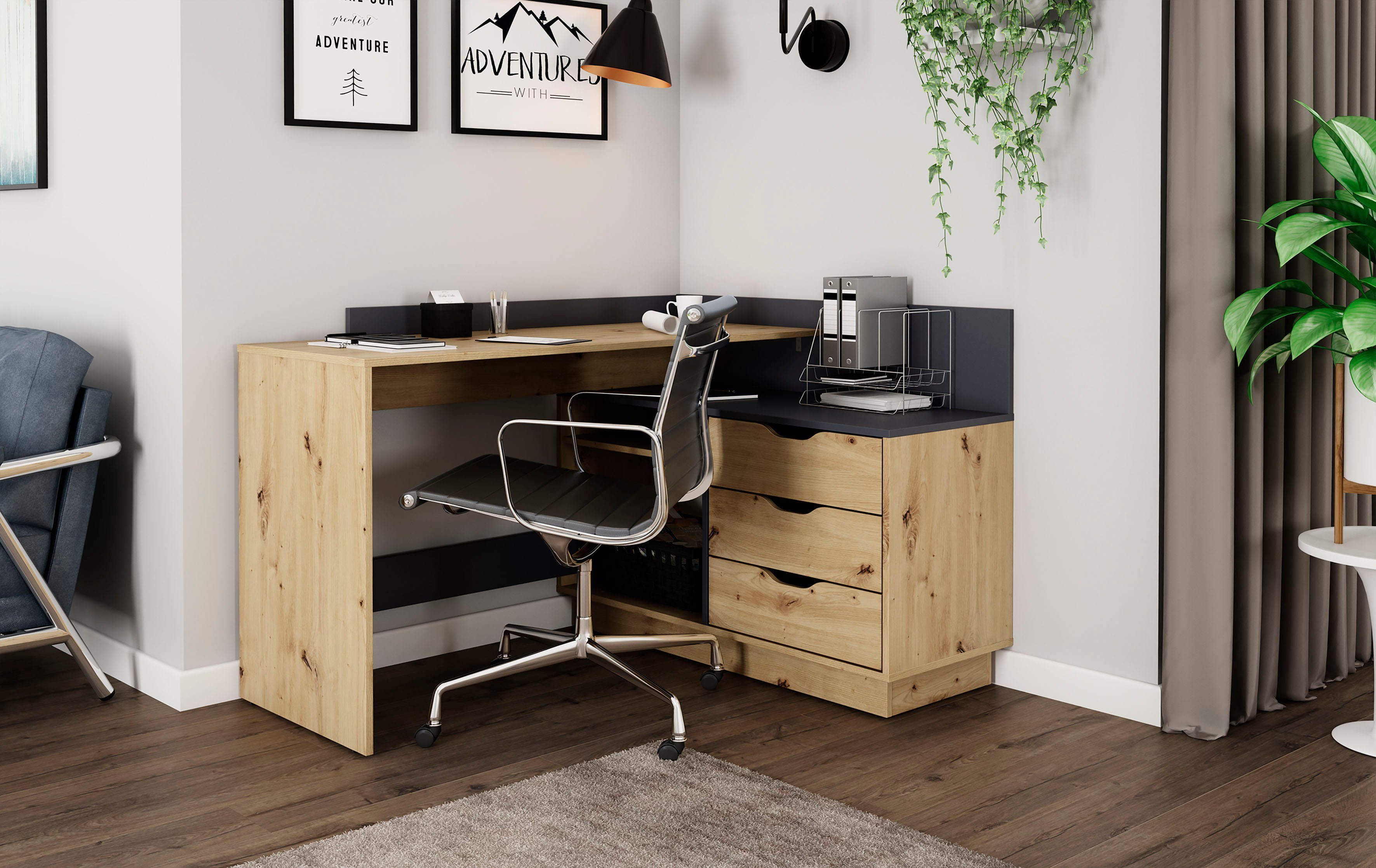 byLIVING Hoekbureau Bern met veel opbergruimte, breedte 129 cm, rechts of links monteerbaar
