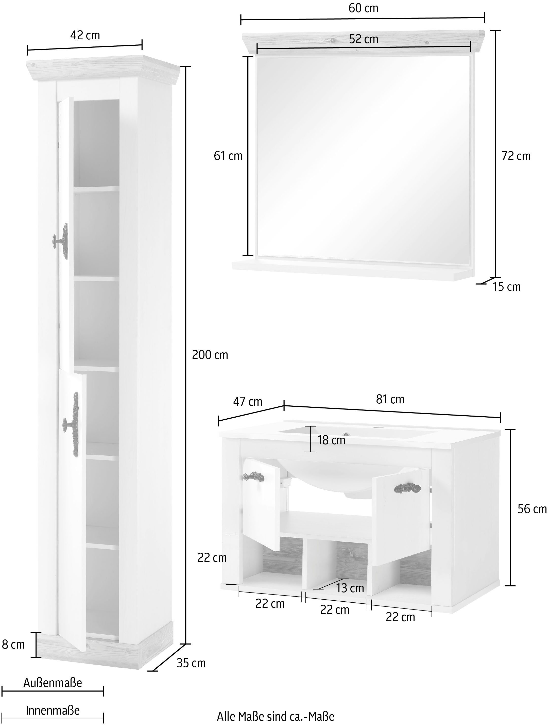 Home affaire Badkamerserie Florenz, badkamer in landhuisstijl, 3-delig badkamer (3-delig)