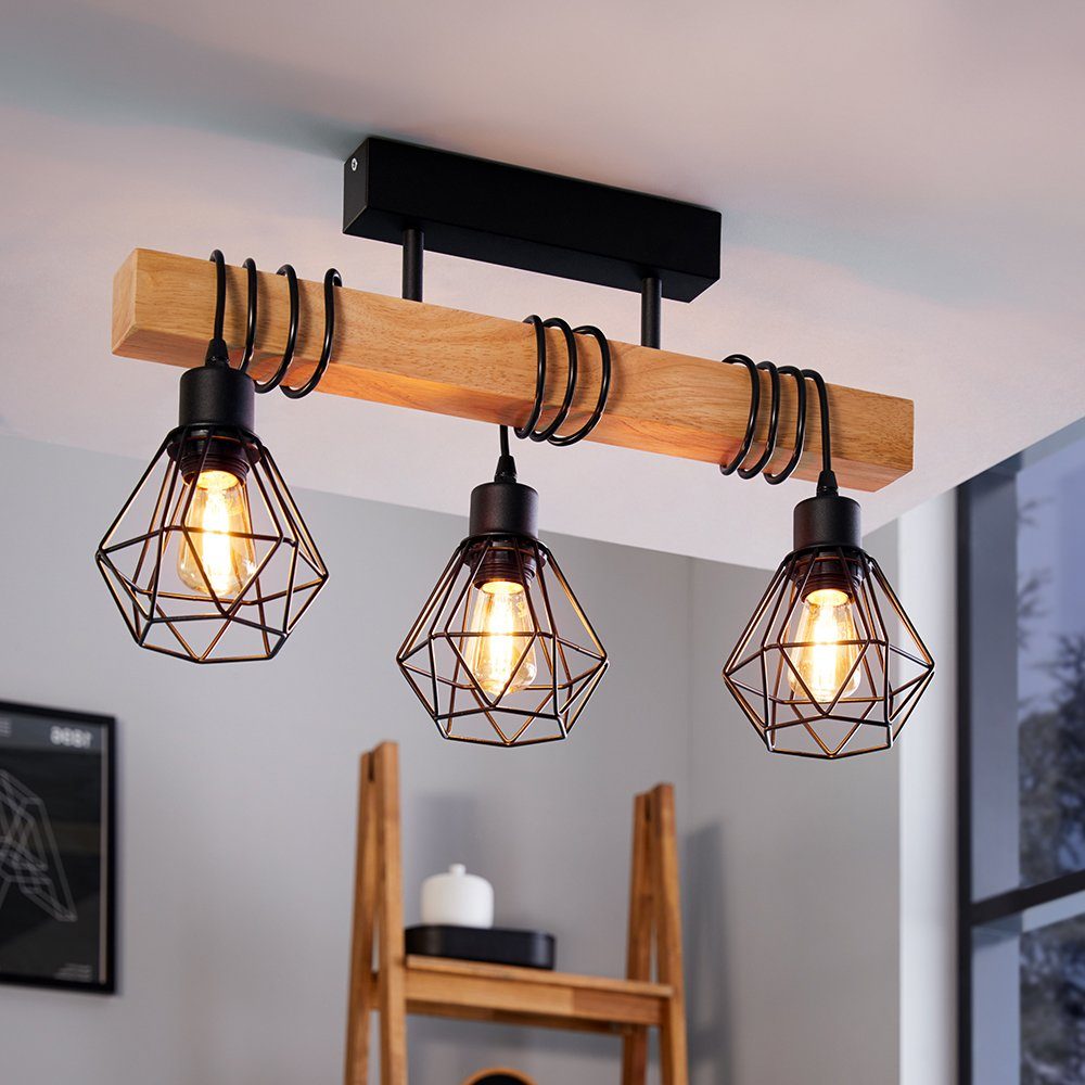 EGLO Plafondlamp TOWNSHEND 5 Vintage plafondlamp, Industrial, retro lamp van staal en hout, E27