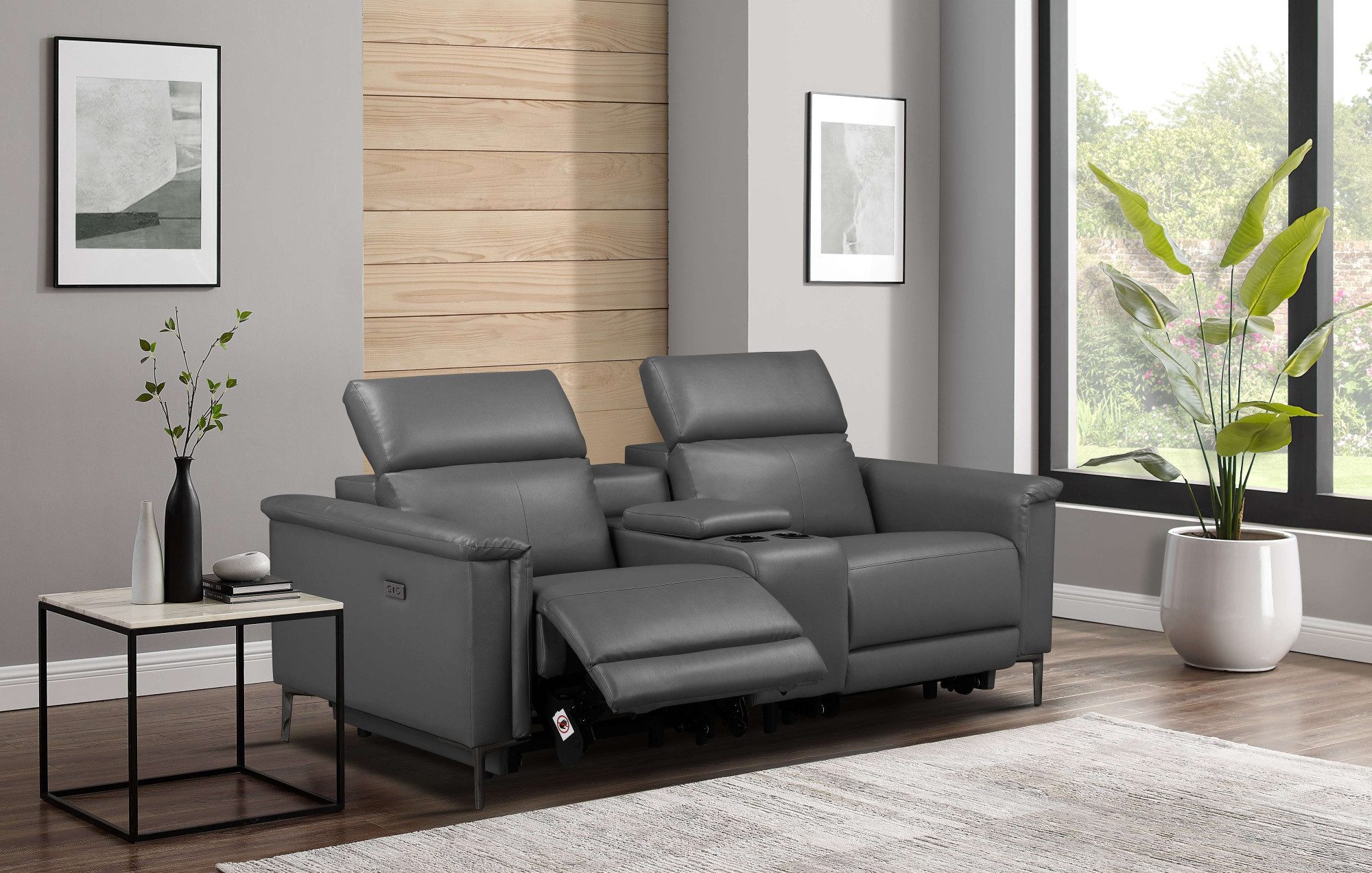 Places of Style 2-zitsbank Lund, 2-zits bioscoopbank, tv-fauteuil, multimedia-sofa, USB-A met elektrische of handmatige relaxfunctie, bekerhouder en opbergruimte