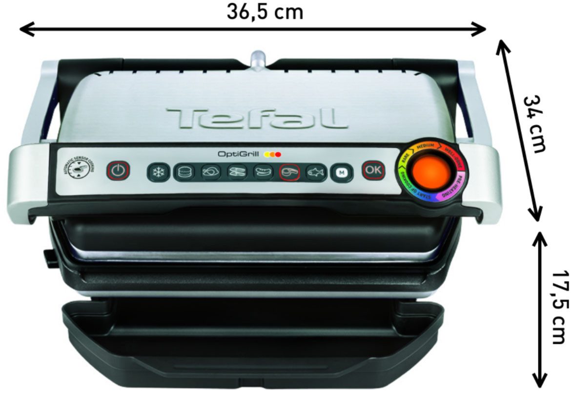 Tefal Contactgrill OptiGrill, 6 automatische Programme, ein manuelles Programm 6 programma’s, past temperatuur en grillcyclus aan het grillgerecht aan