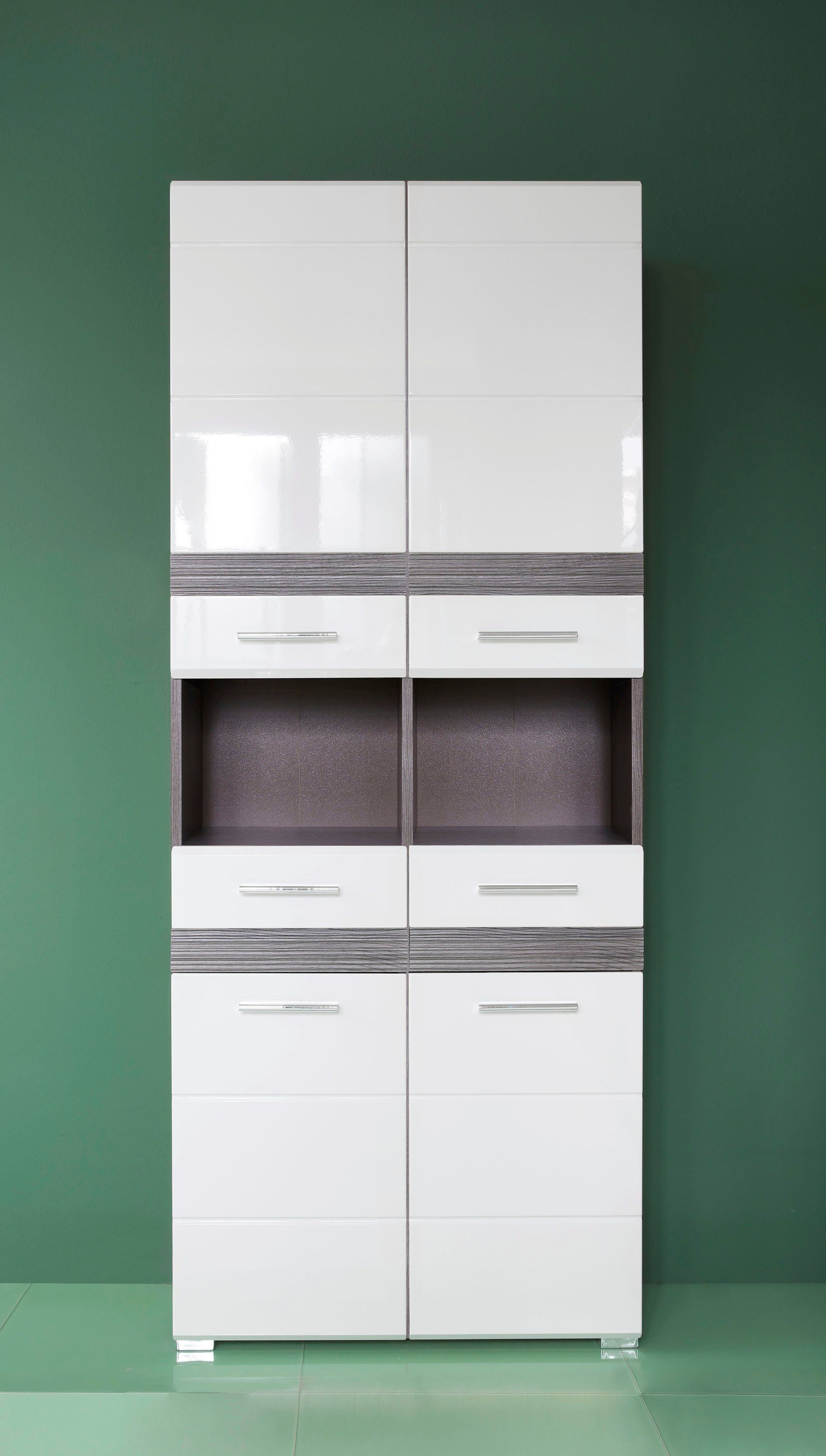 welltime Hoge kast Toulon Badkast met 2 lades en open vakken - (B/D/H) 73/31/182 cm
