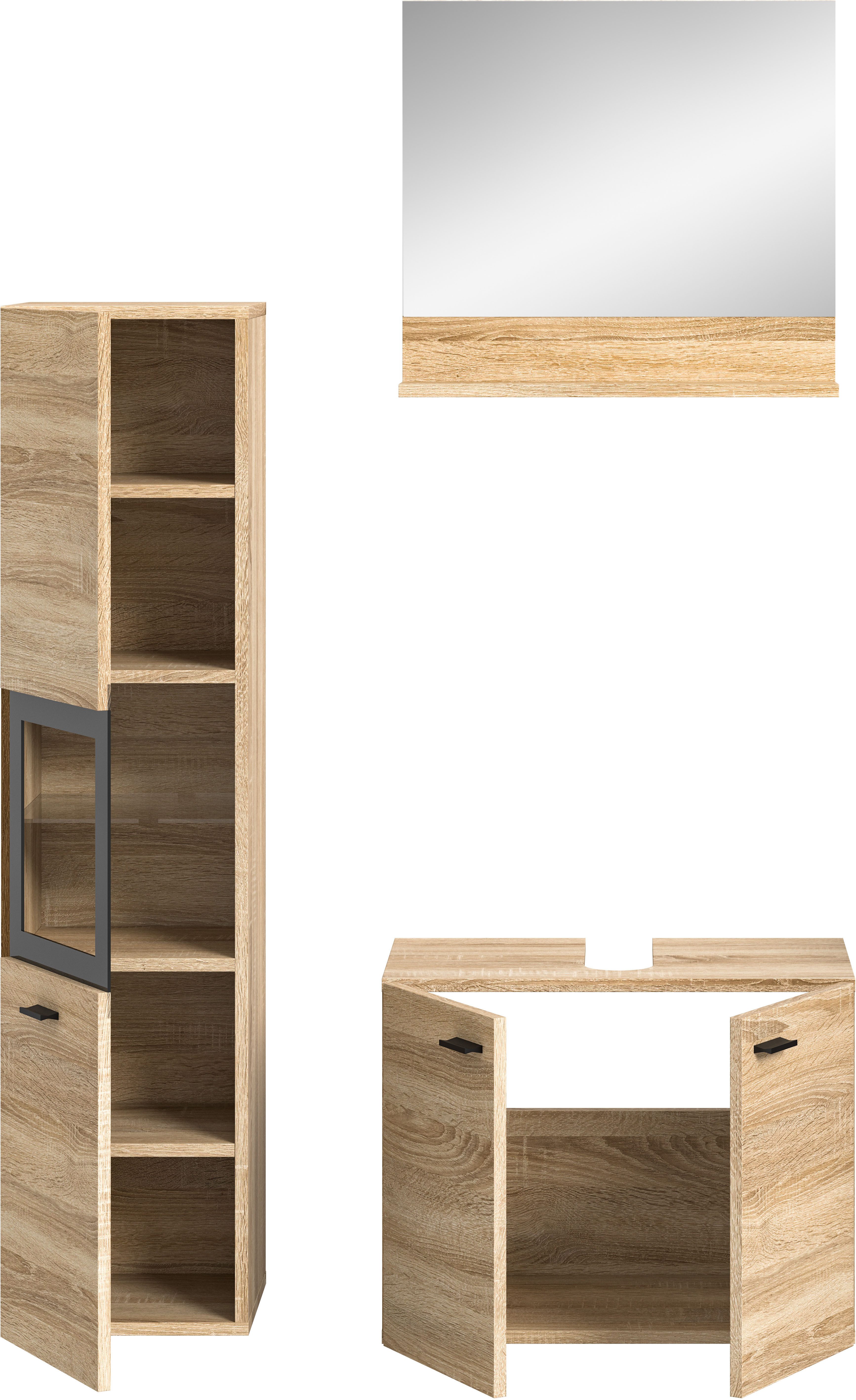 welltime Badmeubelset Tampa, breedte 102cm, 3-delig Wastafelonderkast, spiegel, hoge kast (3 stuks)