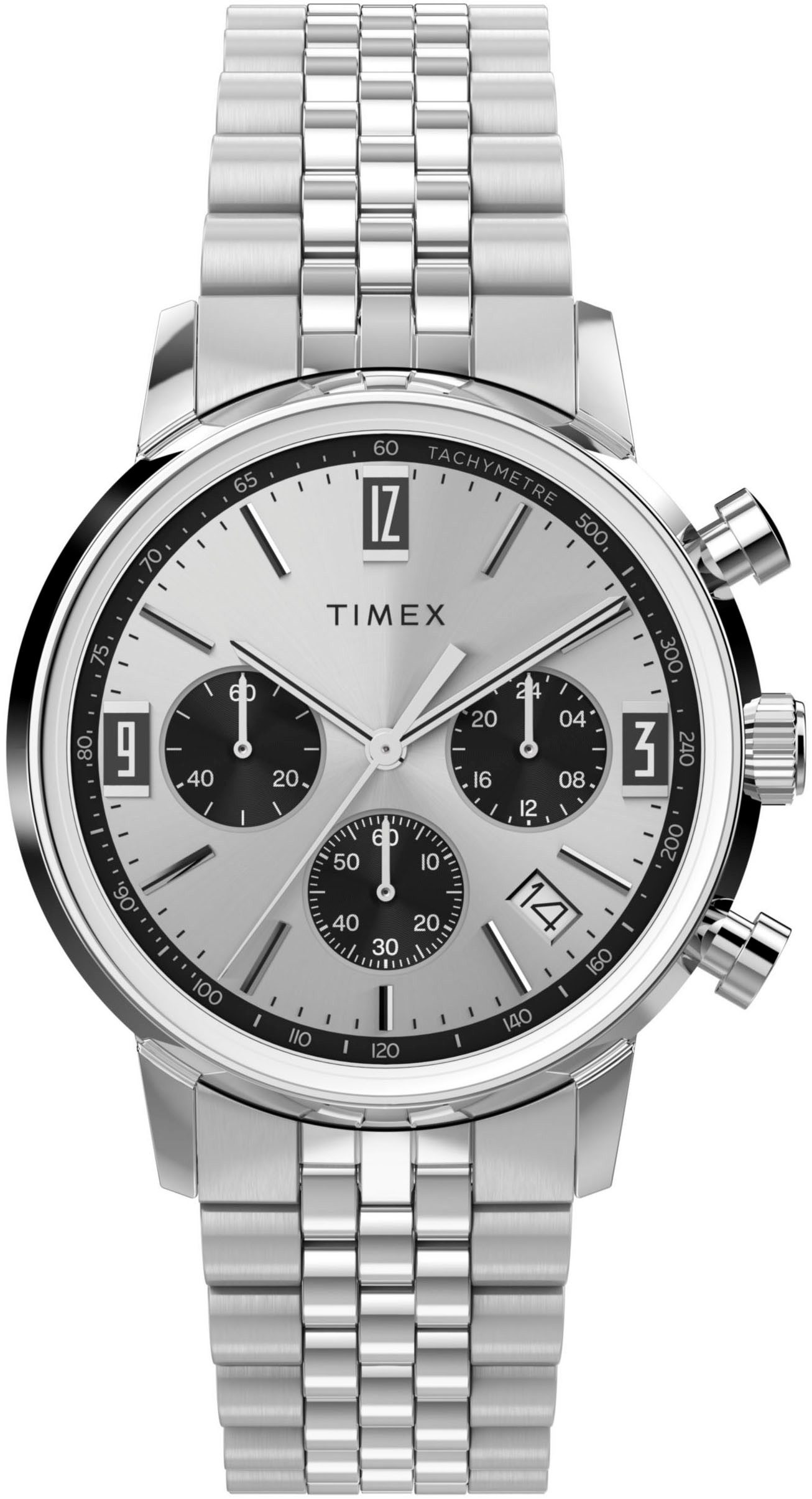 Timex Chronograaf Marlin Quarzuhr, horloge, heren, datum, stopwatchfunctie, 12/24-uurweergave heren horloges zilver(kleur)