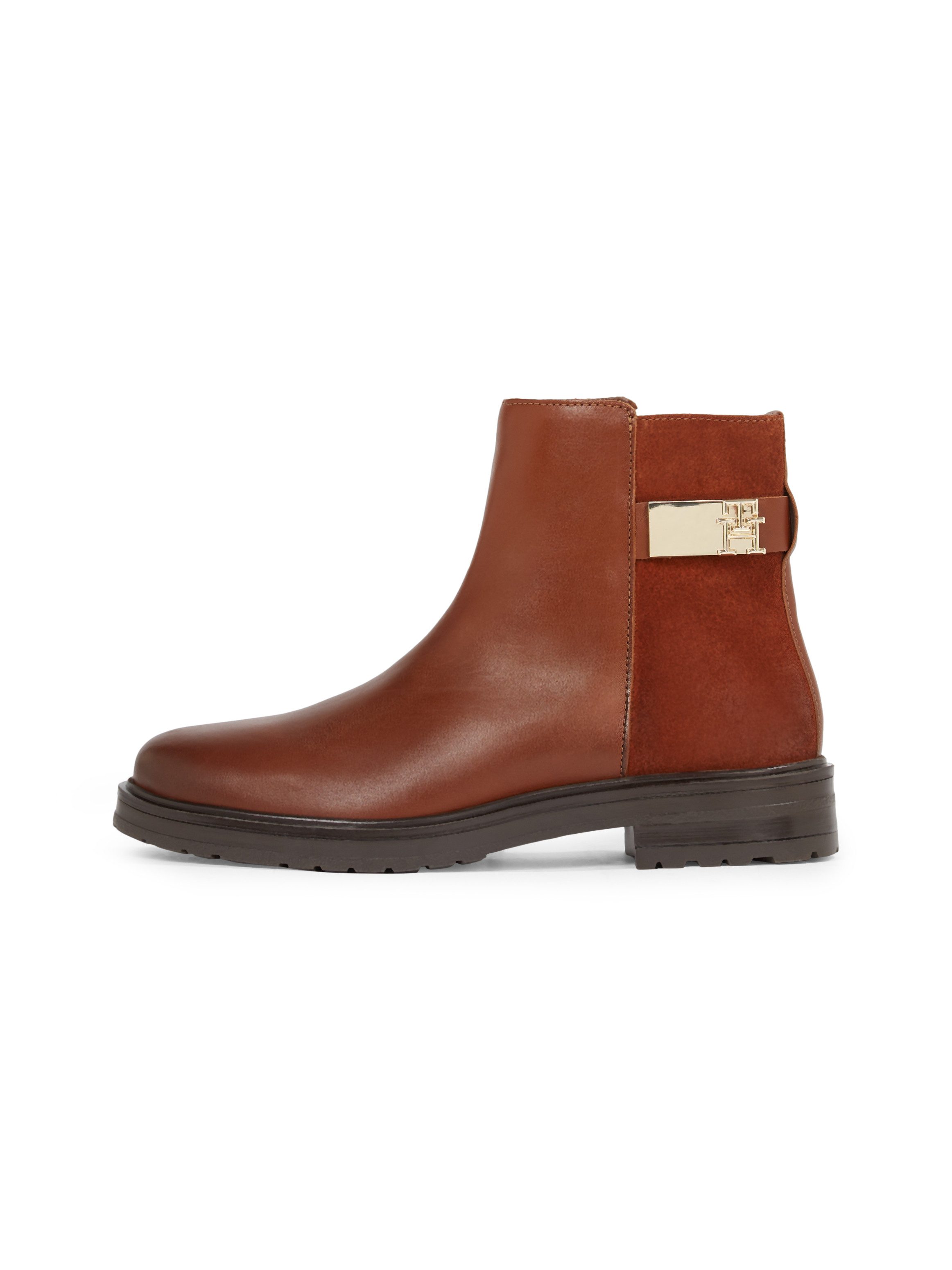 Tommy Hilfiger Laarsjes TH LOGO LEATHER MIX CHELSEA blokhak, business schoen, laarzen met th-sieraad dames laarsjes maat 39 EU bruin