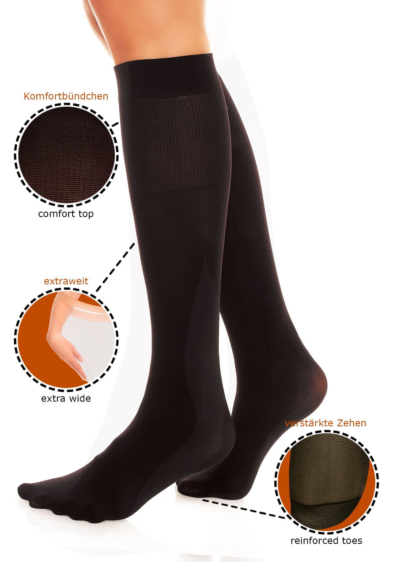 GLAMORY Fijne kniekousen FIT 50 met zeer comfortabele boorden (1 paar)