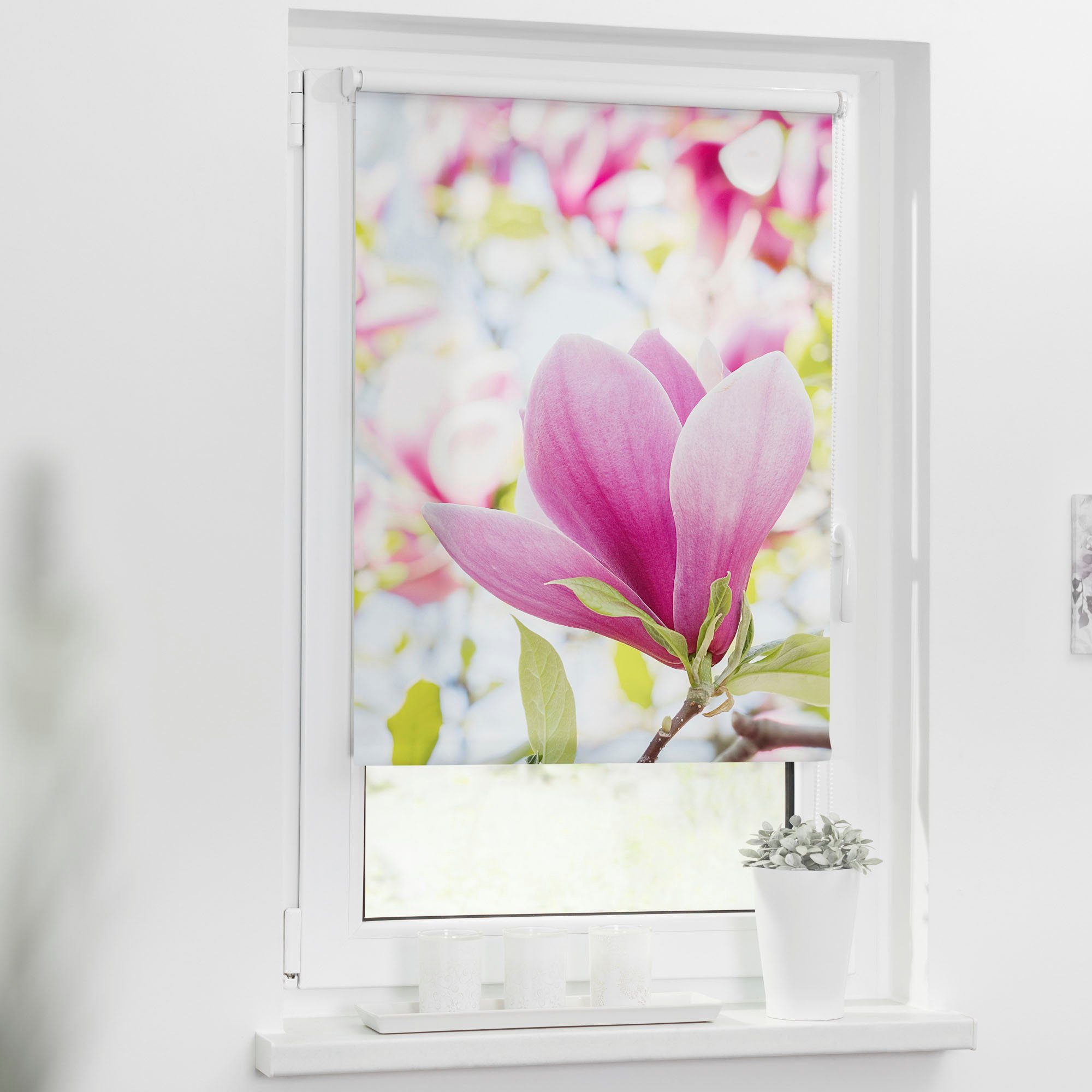 LICHTBLICK Rolgordijn met zijbediening Rolgordijn Klemmfix, zonder boren, verduistering, magnolia - roze (1 stuk)