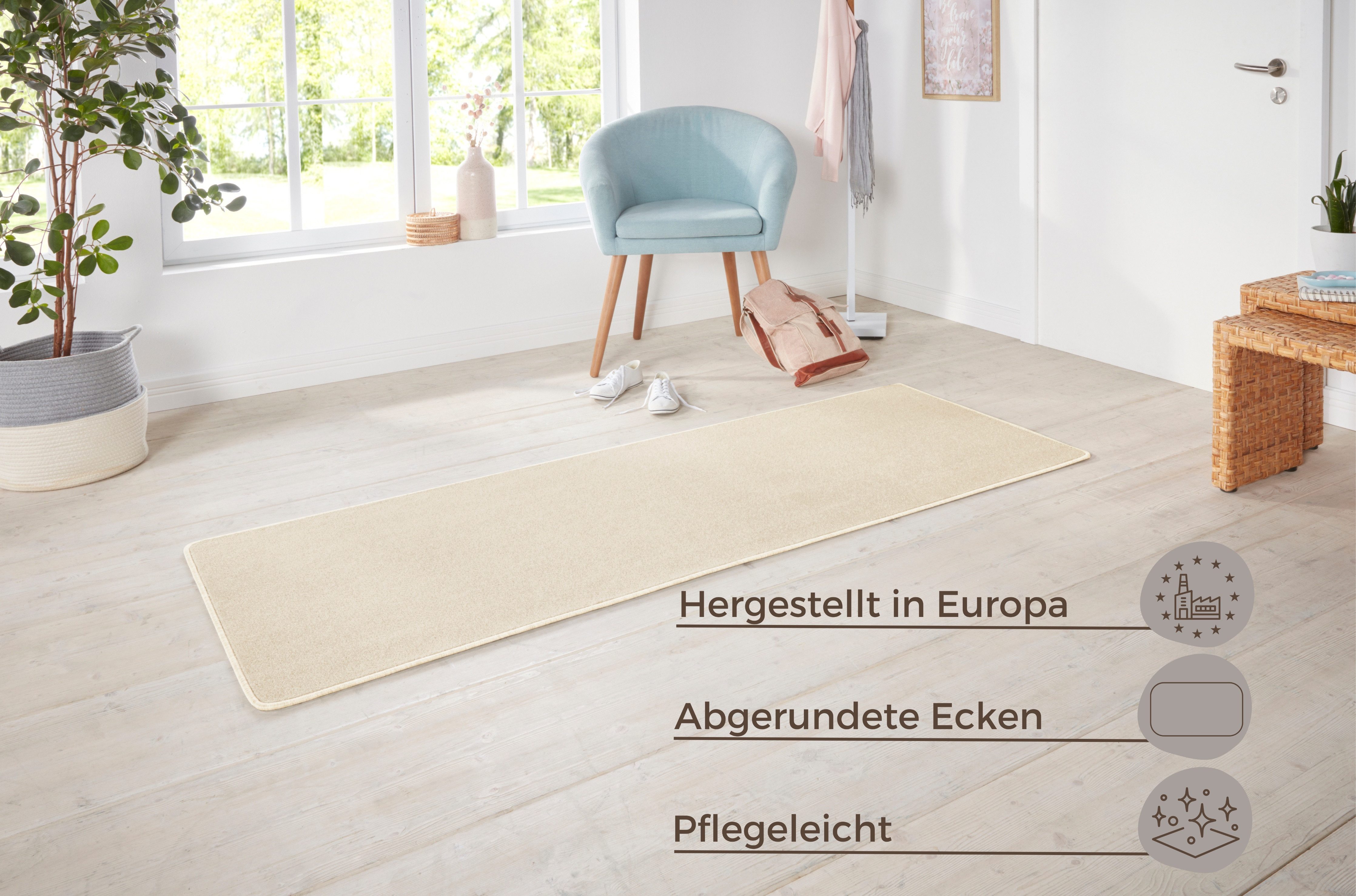 HANSE Home Vloerkleed Shashi Kortpolig, effen kleuren, loper, zacht, eetkamer, kinderkamer, gang