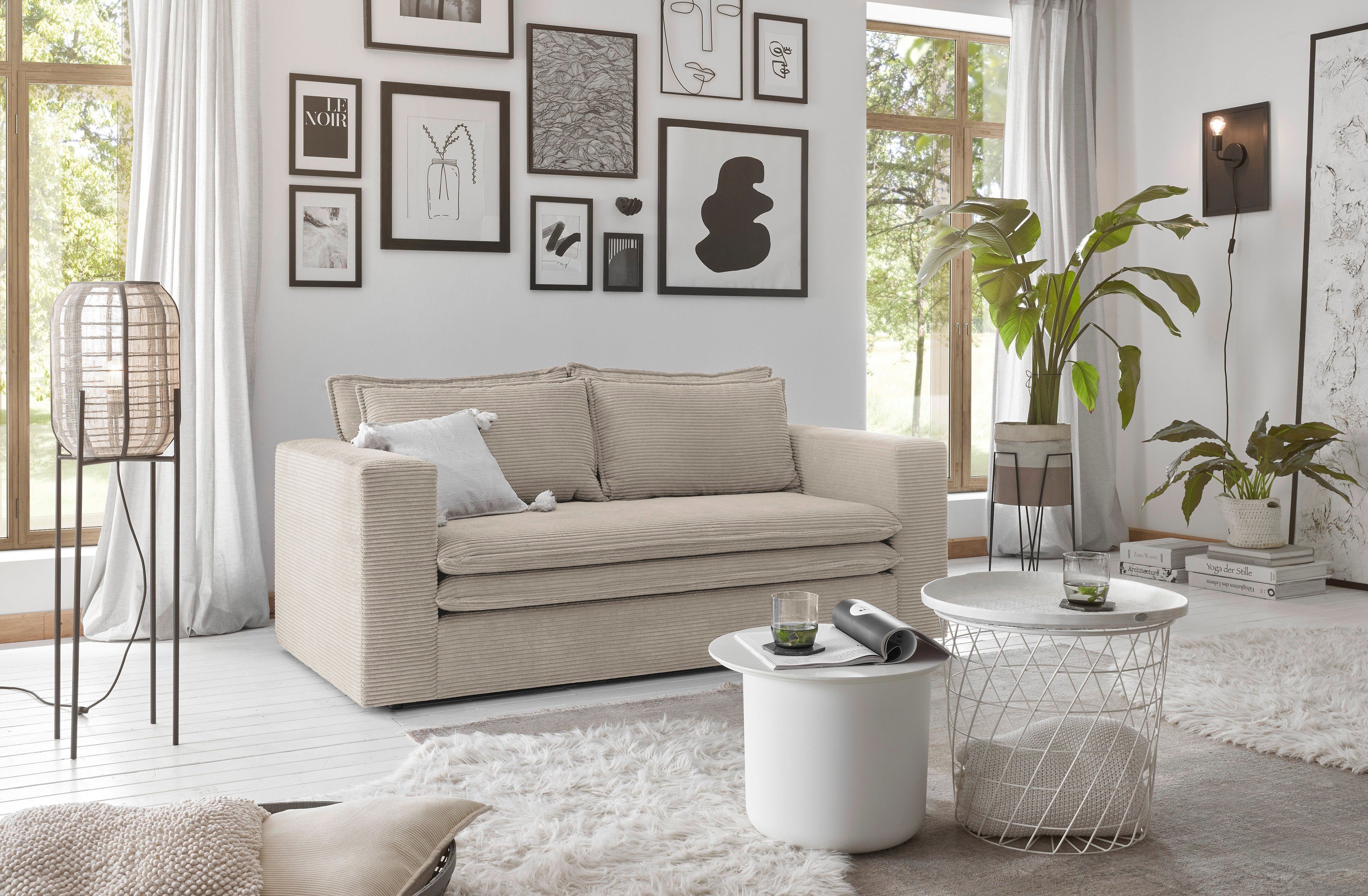 Places of Style 2-zitsbank PIAGGE Hoogwaardige cord met zachte veloursstructuur