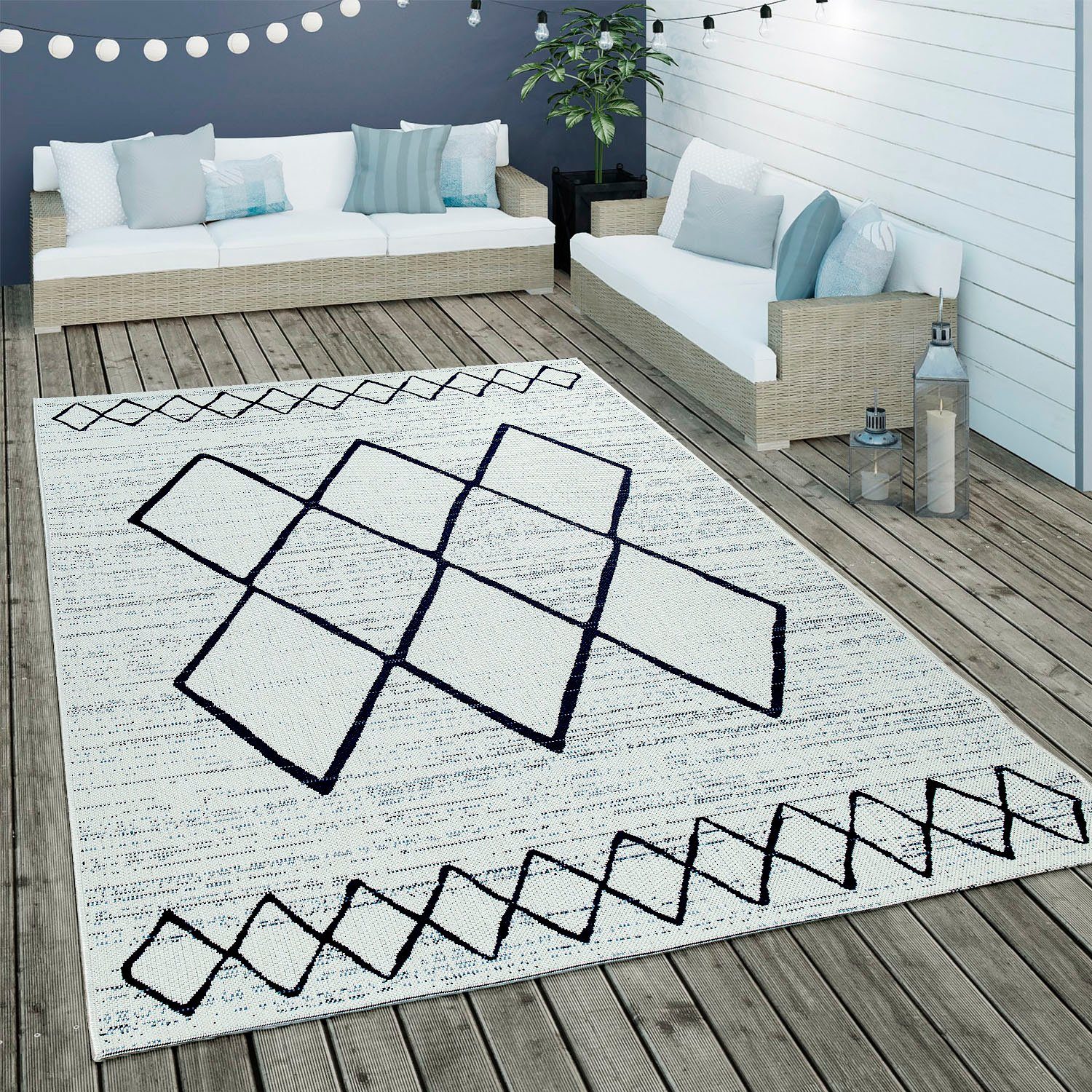Paco Home Vloerkleed Kortrijk 744 Platweefsel, ruitdesign, geschikt voor binnen en buiten, woonkamer