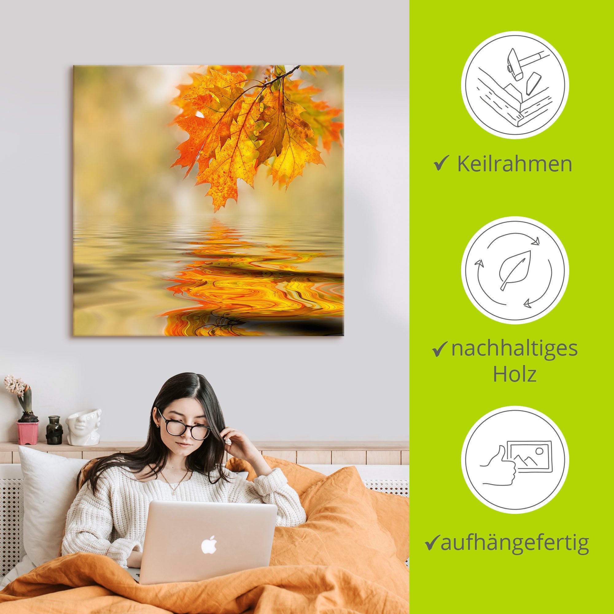 Artland Artprint Herfstblad als artprint van aluminium, artprint op linnen, muursticker, verschillende maten