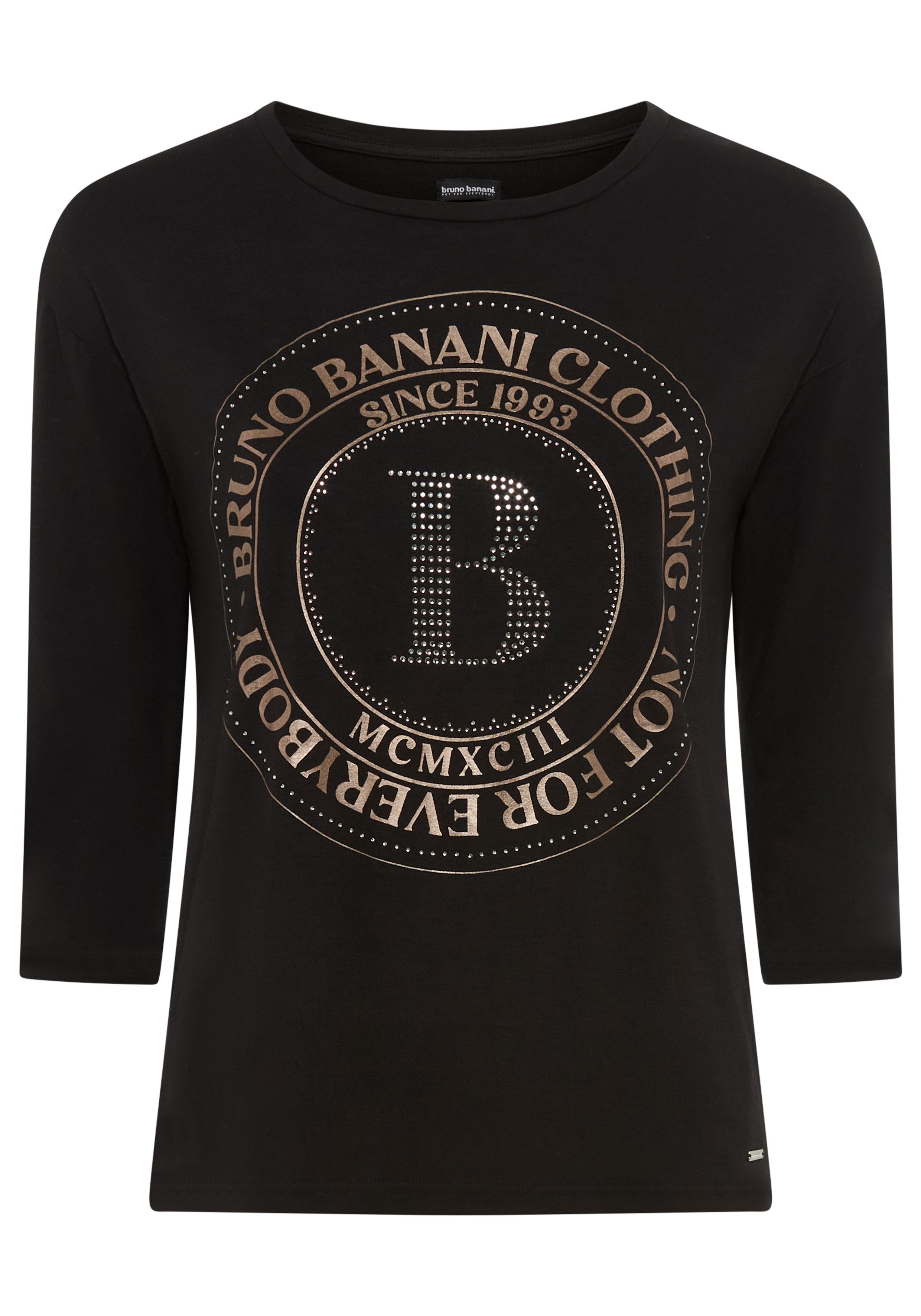 Bruno Banani Shirt met 3/4 mouwen met foil-print en glinstersteentjes - nieuwe collectie
