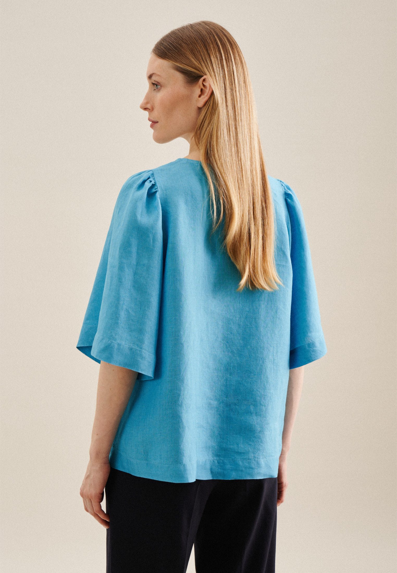 seidensticker Shirtblouse Zwarte roos Korte mouwen ronde hals uni