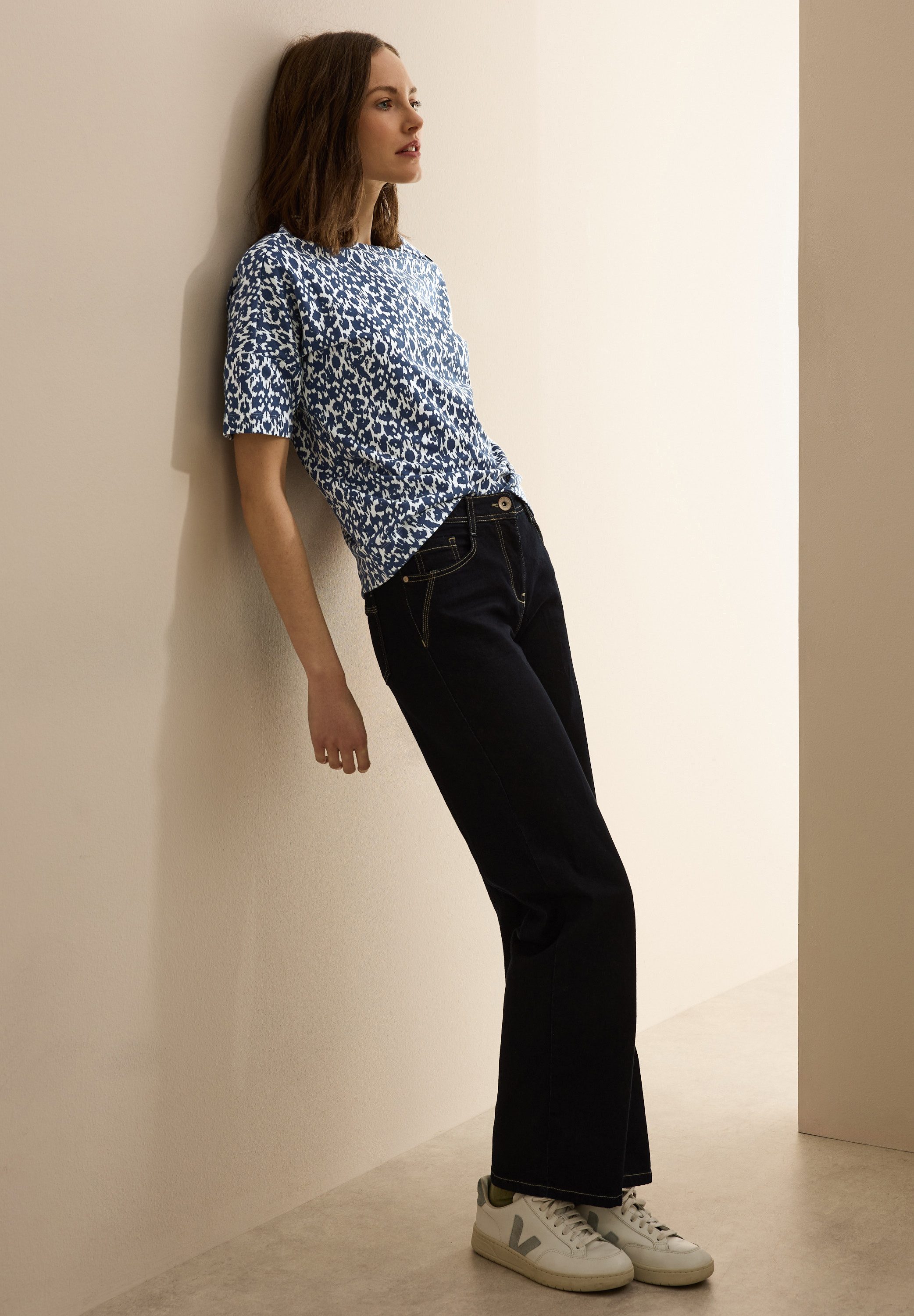 Cecil Shirt met print met minimalprint en knoopdetail
