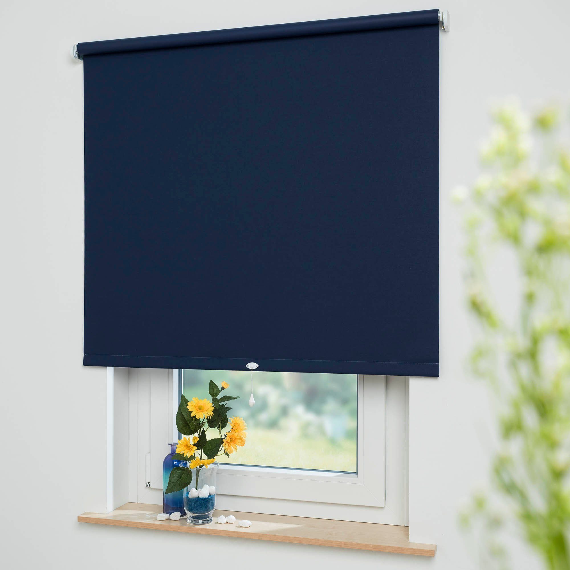 Liedeco Rolgordijn met springmechaniek Uni Verdonkerend (1 stuk) rolgordijnen maat H/B: 180/92 cm blauw