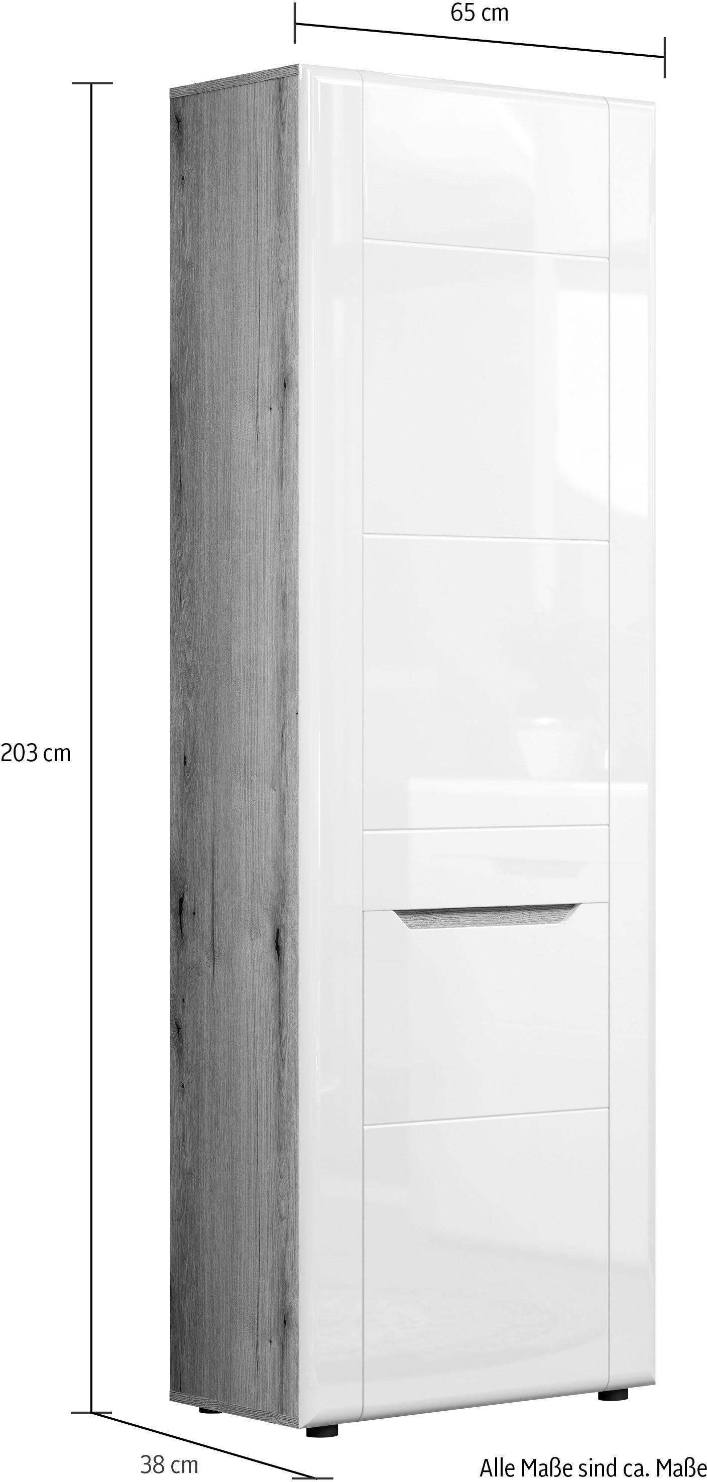 INOSIGN Vitrinekast Graz Hoge kast met glazen deuren Grifflos, breedte 96 cm, hoogte 132 cm (1 stuk)