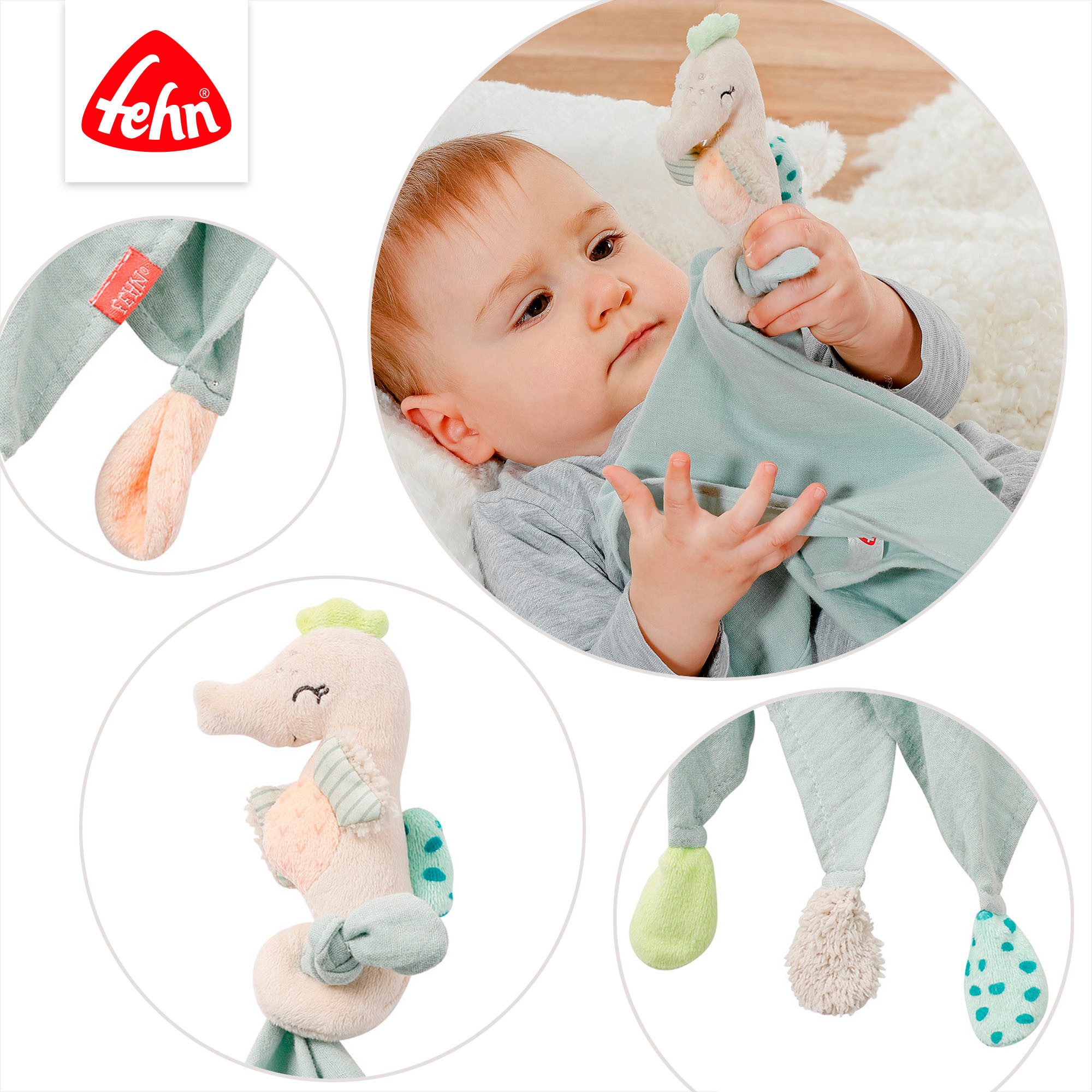 Fehn Knuffeldoekje Zeekinderen, zeepaard knuffeldoekje