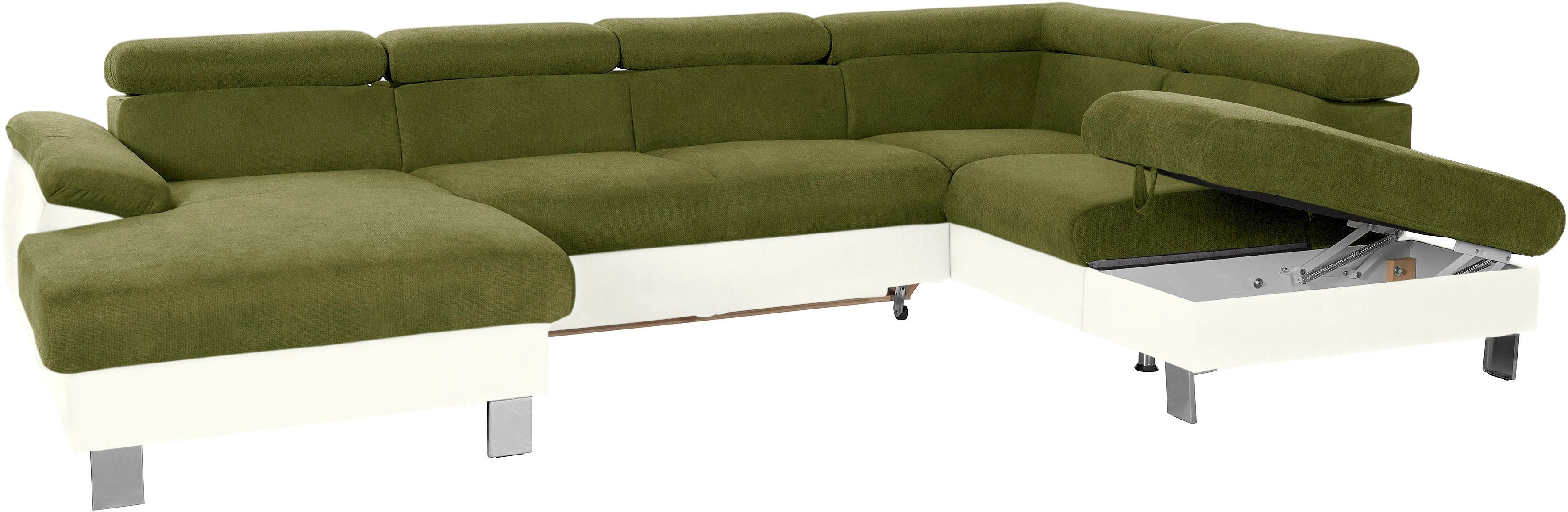 COTTA Zithoek Komaris U-Form, B: 320 cm keuze met bedfunctie, bedlade & verlichting