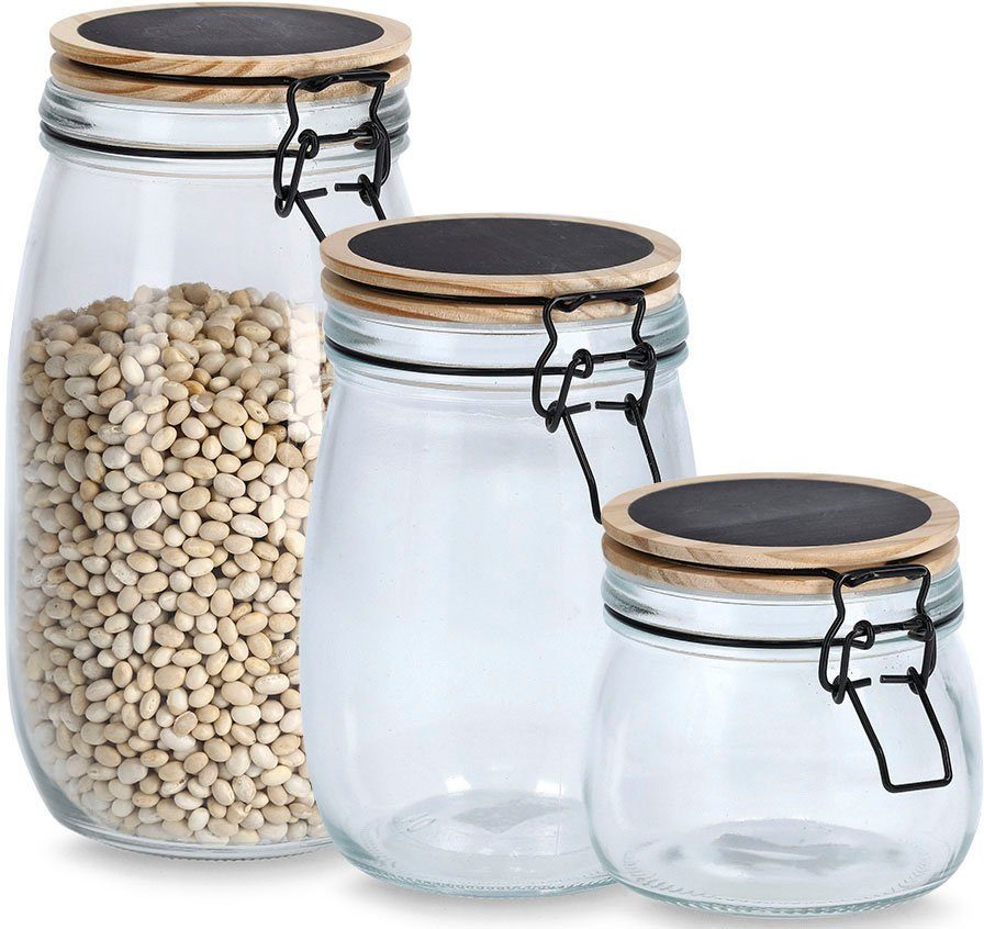 Zeller Present Glazen voorraadpot Klemvergrendeling, 500ml, 1000ml, 1500ml (set, 3-delig) voedsel bewaardozen