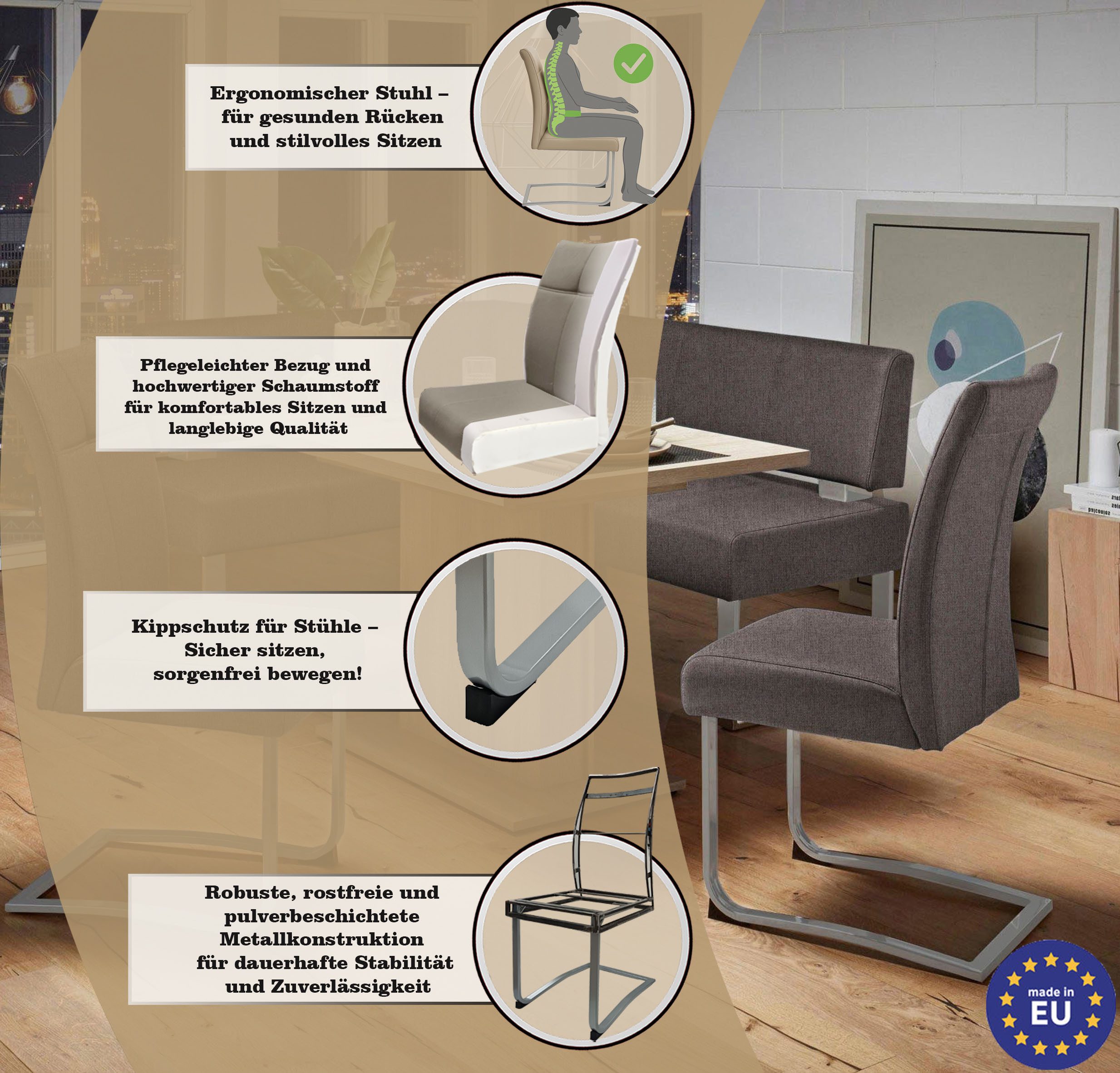 Home affaire Vrijdragende stoel RAB Bekleding in verschillende kwaliteiten, maximaal vermogen 120 kg (set, 2 stuks)