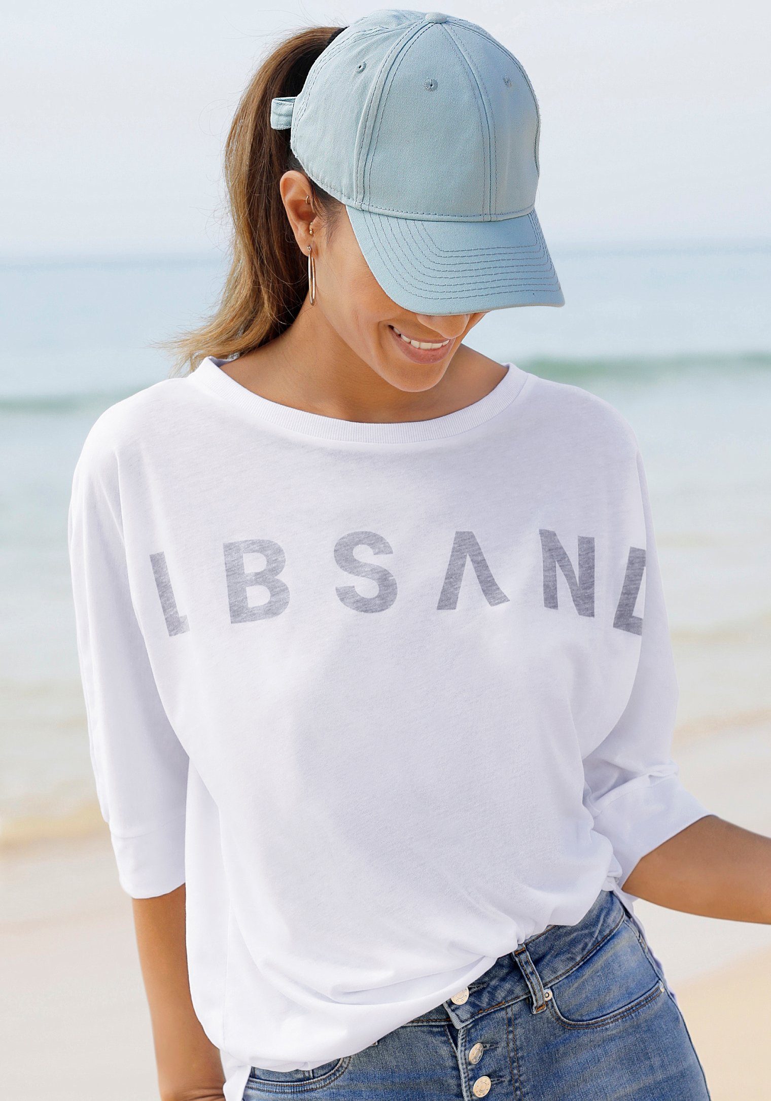 Elbsand Shirt met 3/4-mouwen IDUNA met logoprint, katoenmix, losse pasvorm