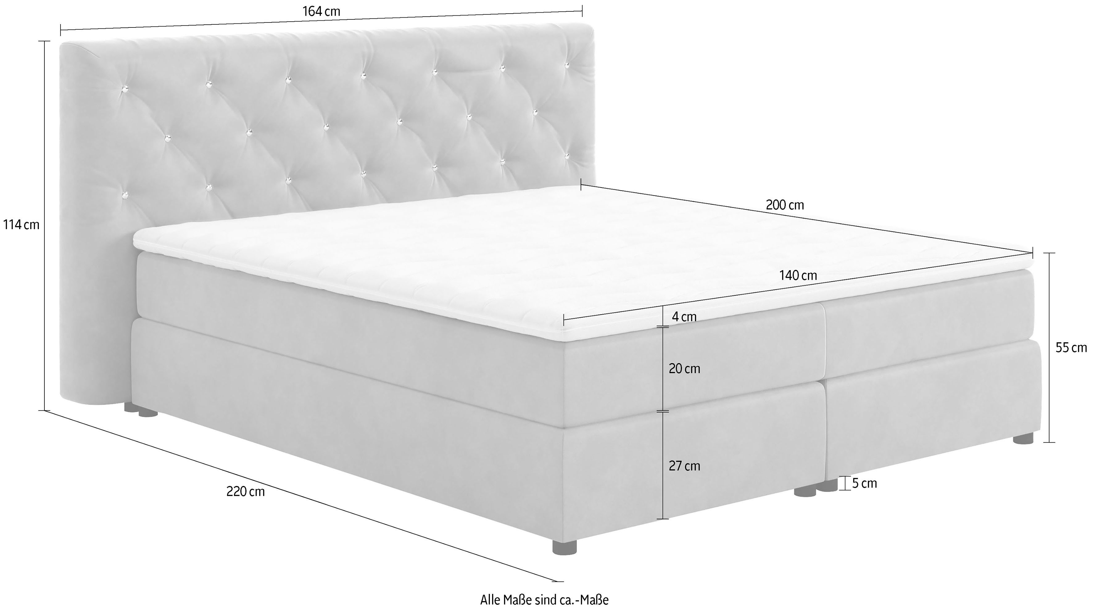 COTTA Boxspring Castlerock met strass-steentjes in het hoofdeinde, incl. topper