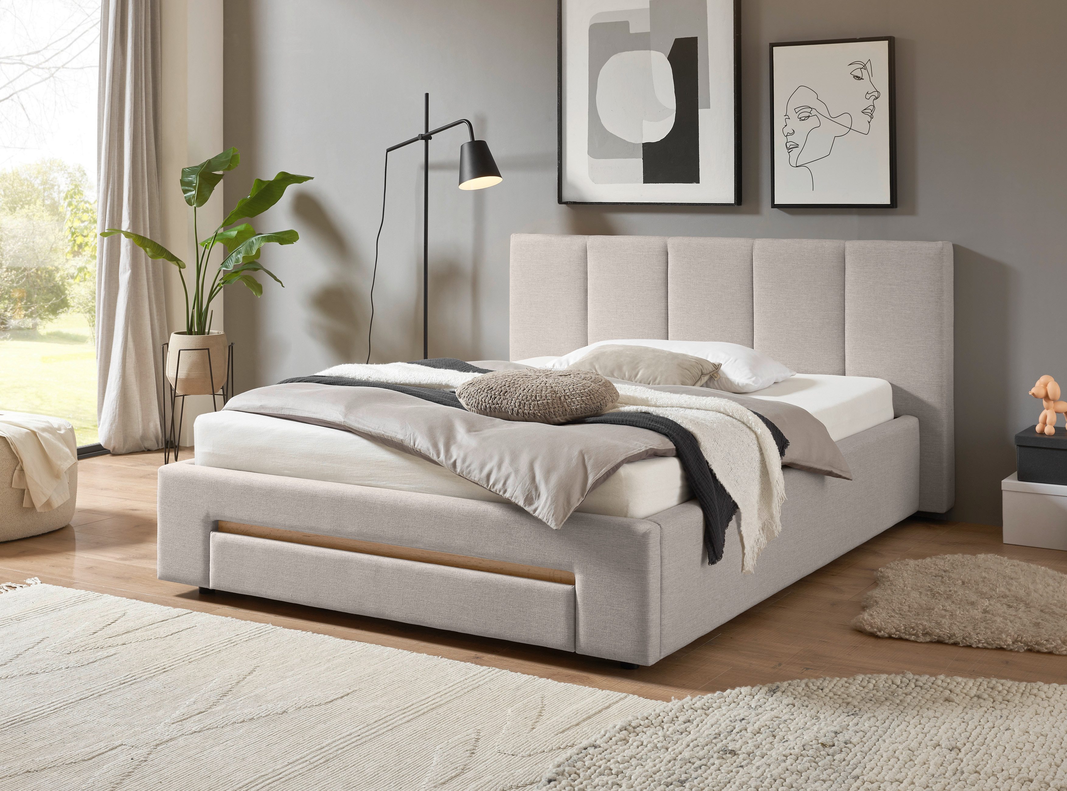 INOSIGN Gestoffeerd bed CiTY/GiRON, bedframe met bedlade, gestoffeerd opbergbed met hondenbed of opberglade, bekleding van corduroy of linnenlook