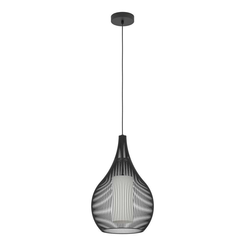 EGLO Hanglamp RAZONI 1 Hanglamp, metaal in zwart en glas in wit, lamp met E27 fitting (1 stuk)