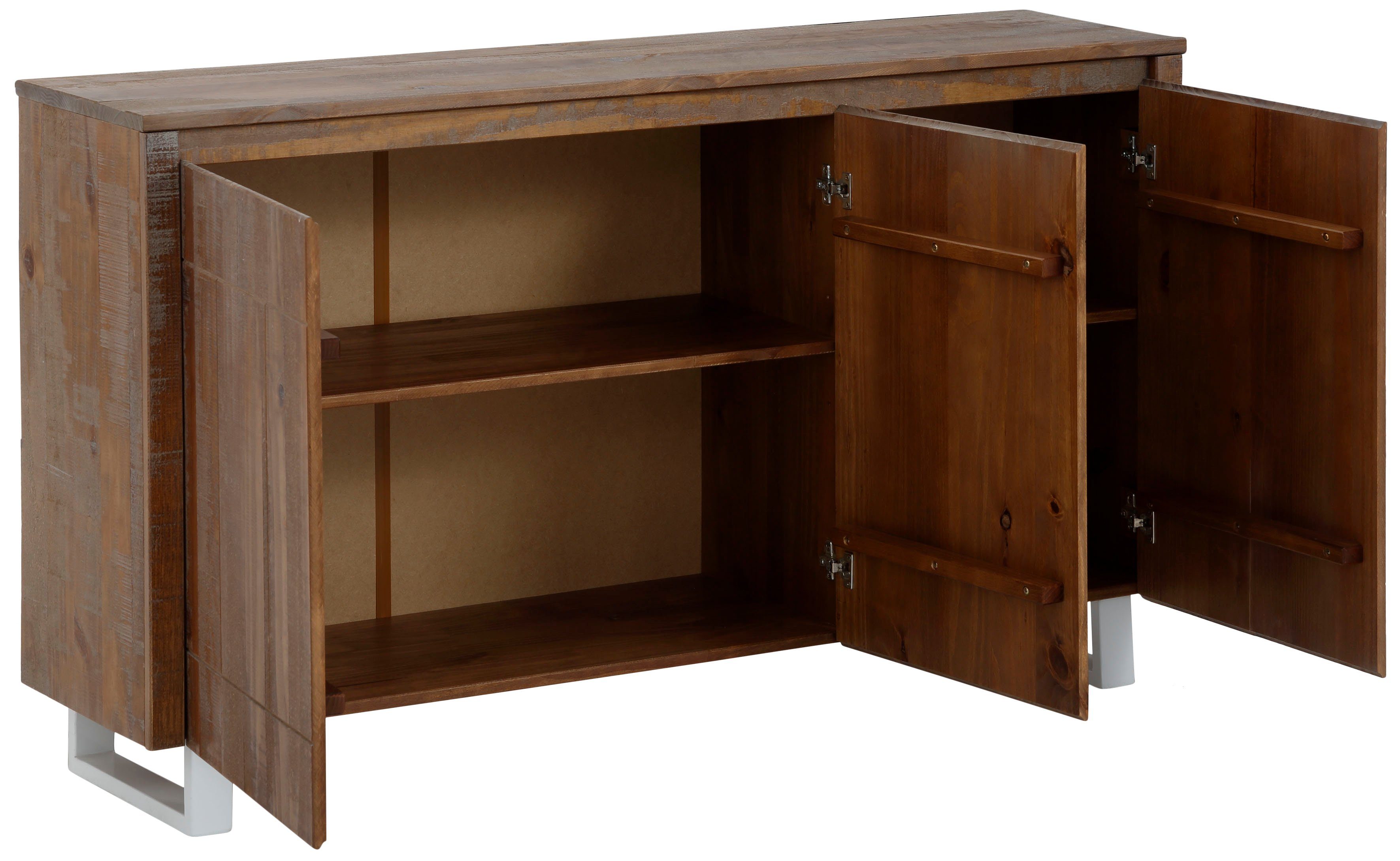 Home affaire Dressoir Lagos Commode van massief grenenhout, met wit gelakt onderstel