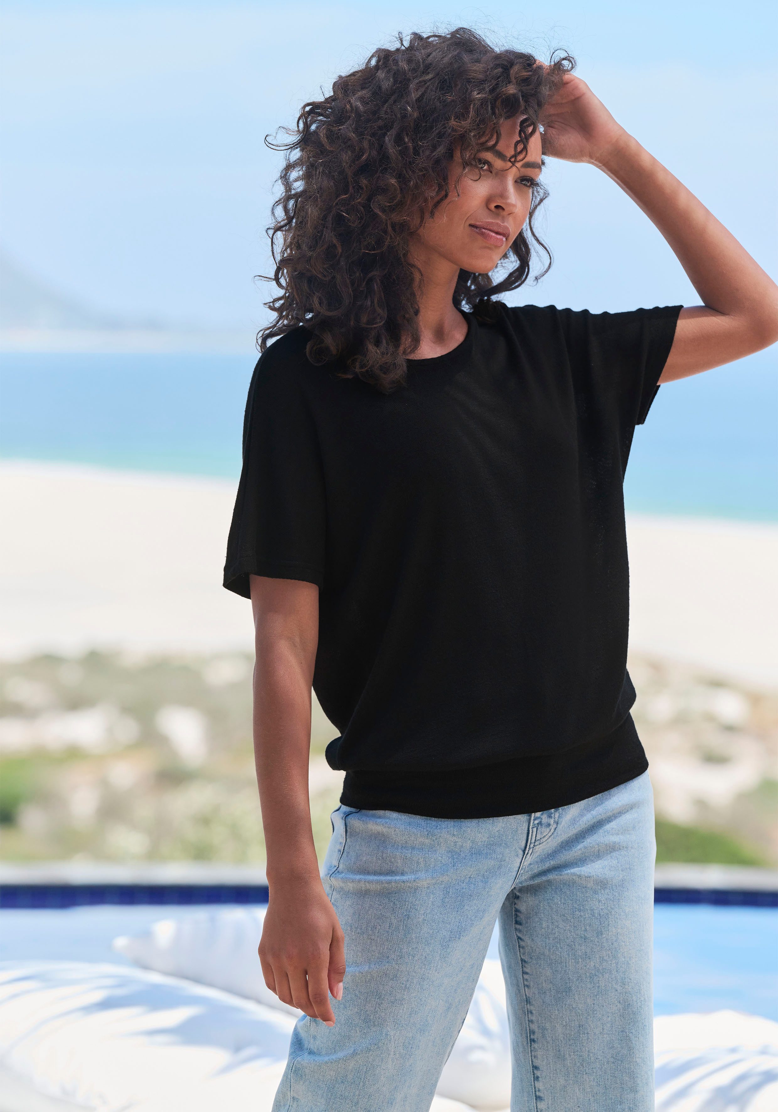 Vivance Shirt met korte mouwen Met brede tailleband van zacht viscose-fijntricot