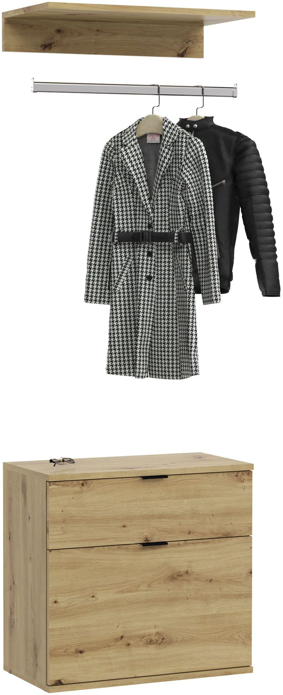 INOSIGN Halmeubelset Trondheim, Breedte 61 cm, bestaande uit Commode, Kledingstang & Plank (3-delig)