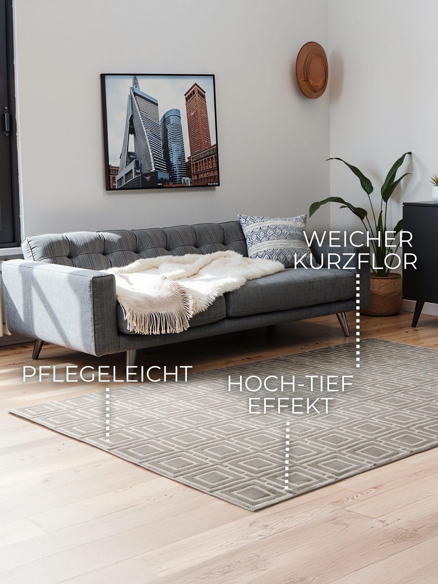 ELLE DECORATION Design-vloerkleed Howlite Woonkamer, slaapkamer, loper, hoog-laag effect, gang, glans