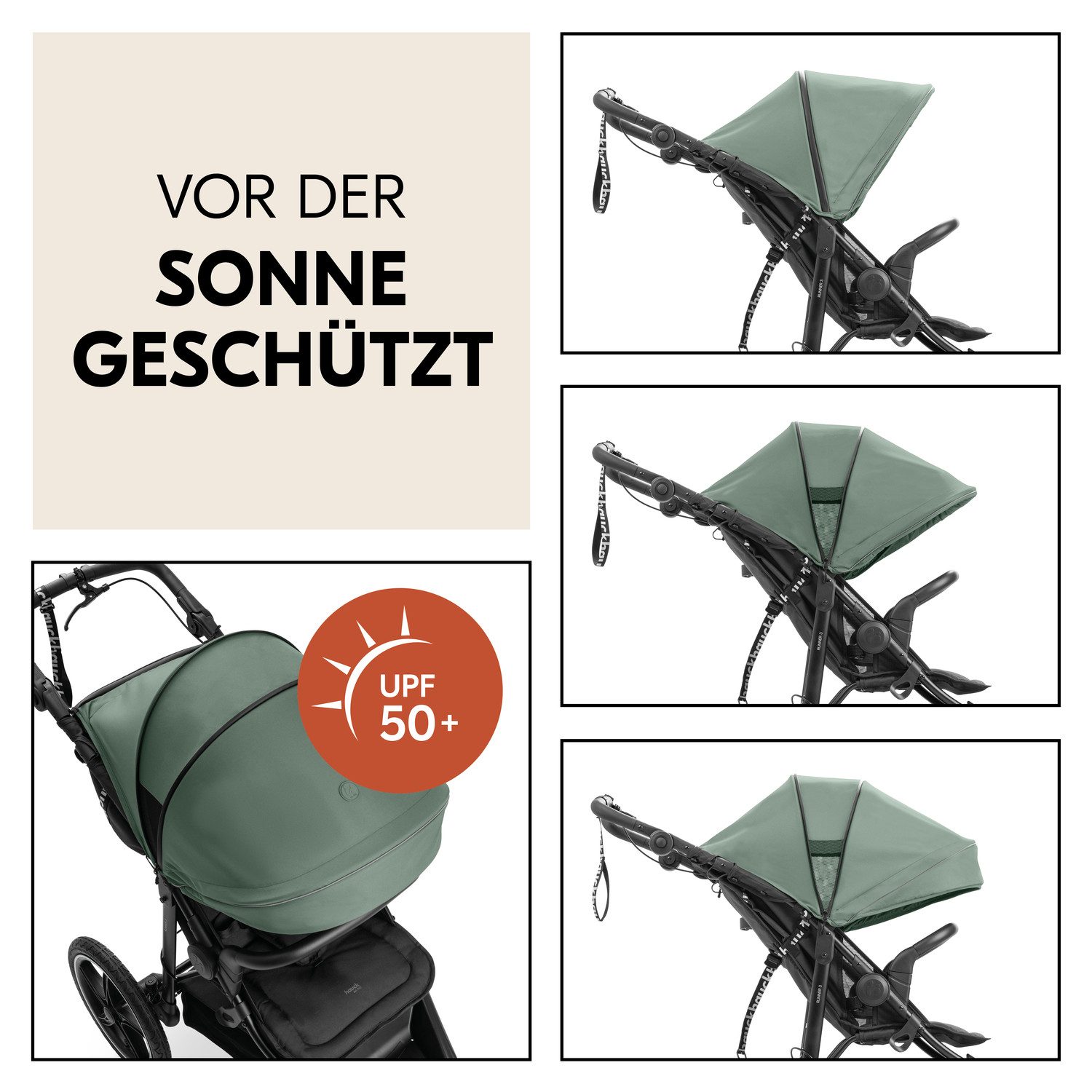 Hauck Kinderwagen met drie wielen Runner 3, Jungle Green met xxl-luchtwielen en handrem, tot 22 kg belastbaar