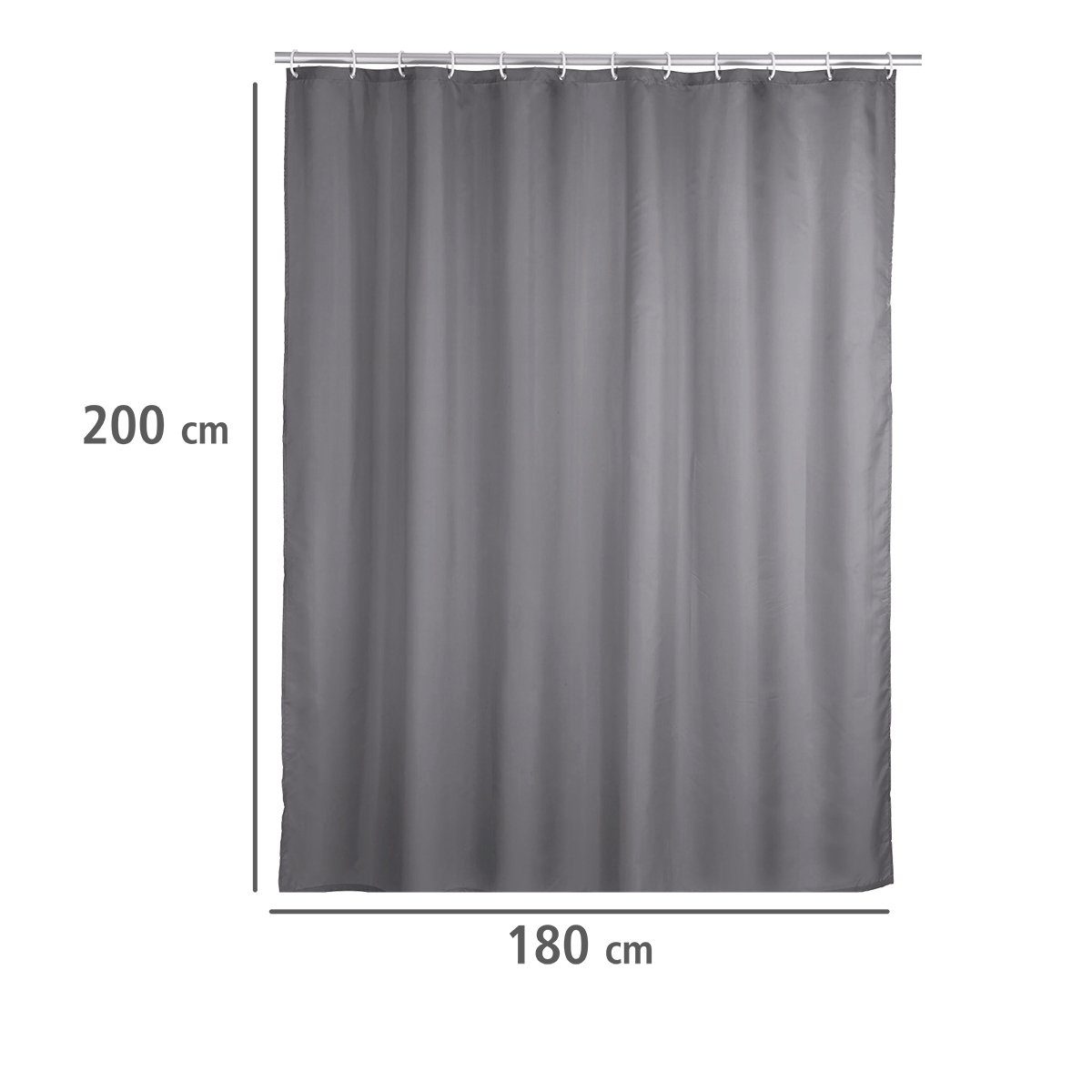 WENKO Douchegordijn Uni Grey Hoogte 200 cm, wasbaar