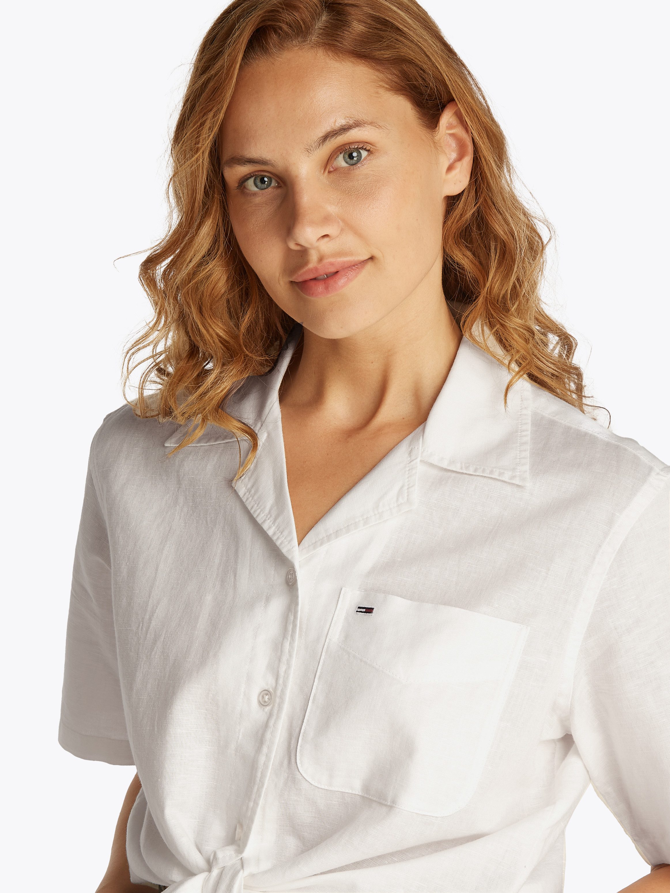 TOMMY JEANS T-shirt TJW CRP LINEN SS SHIRT met borstzak, logo-borduursel