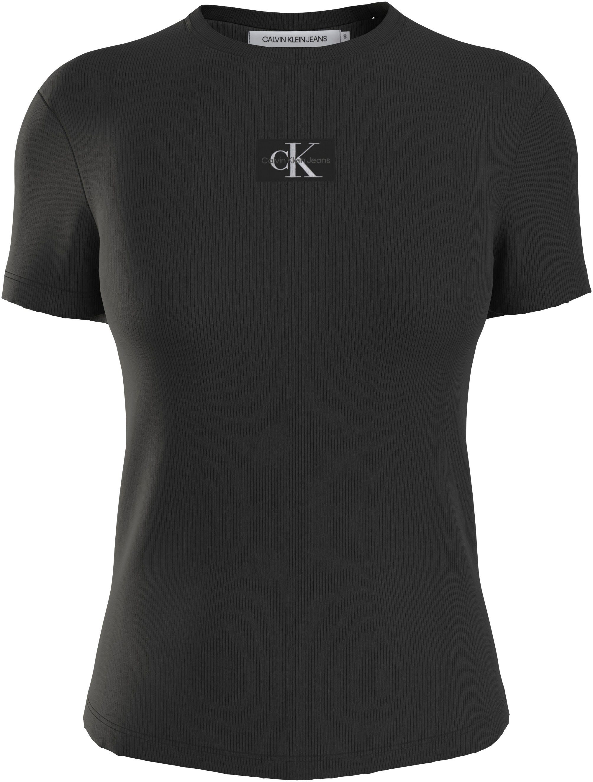 CALVIN KLEIN Dames Tops & T-shirts Woven Label Rib Regular Tee Zwart