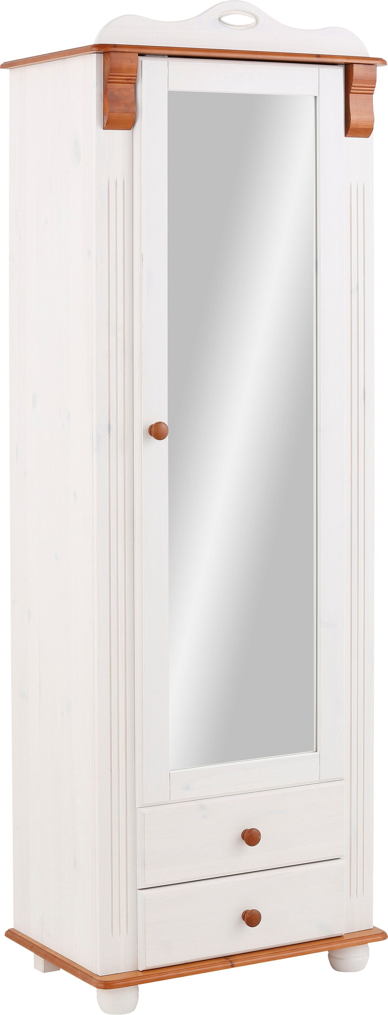 Home affaire Kledingkast ADELE met spiegel, breedte 63 cm, met 2 lades, van massief dennenhout, fsc garderobekasten wit