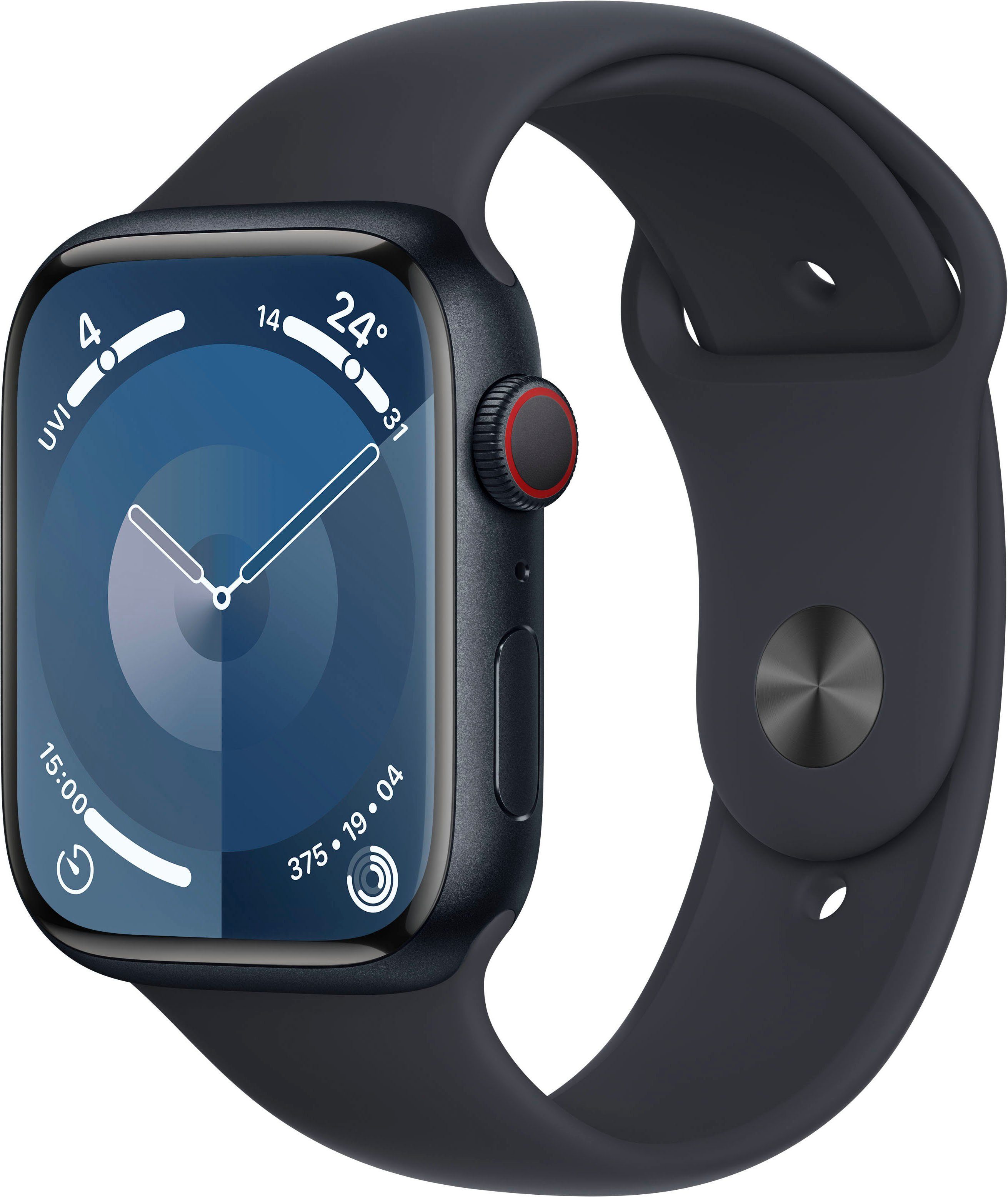 Apple Watch Series 9 GPS + Cellular 45 mm Aluminium kast Sportband Midnight S-M