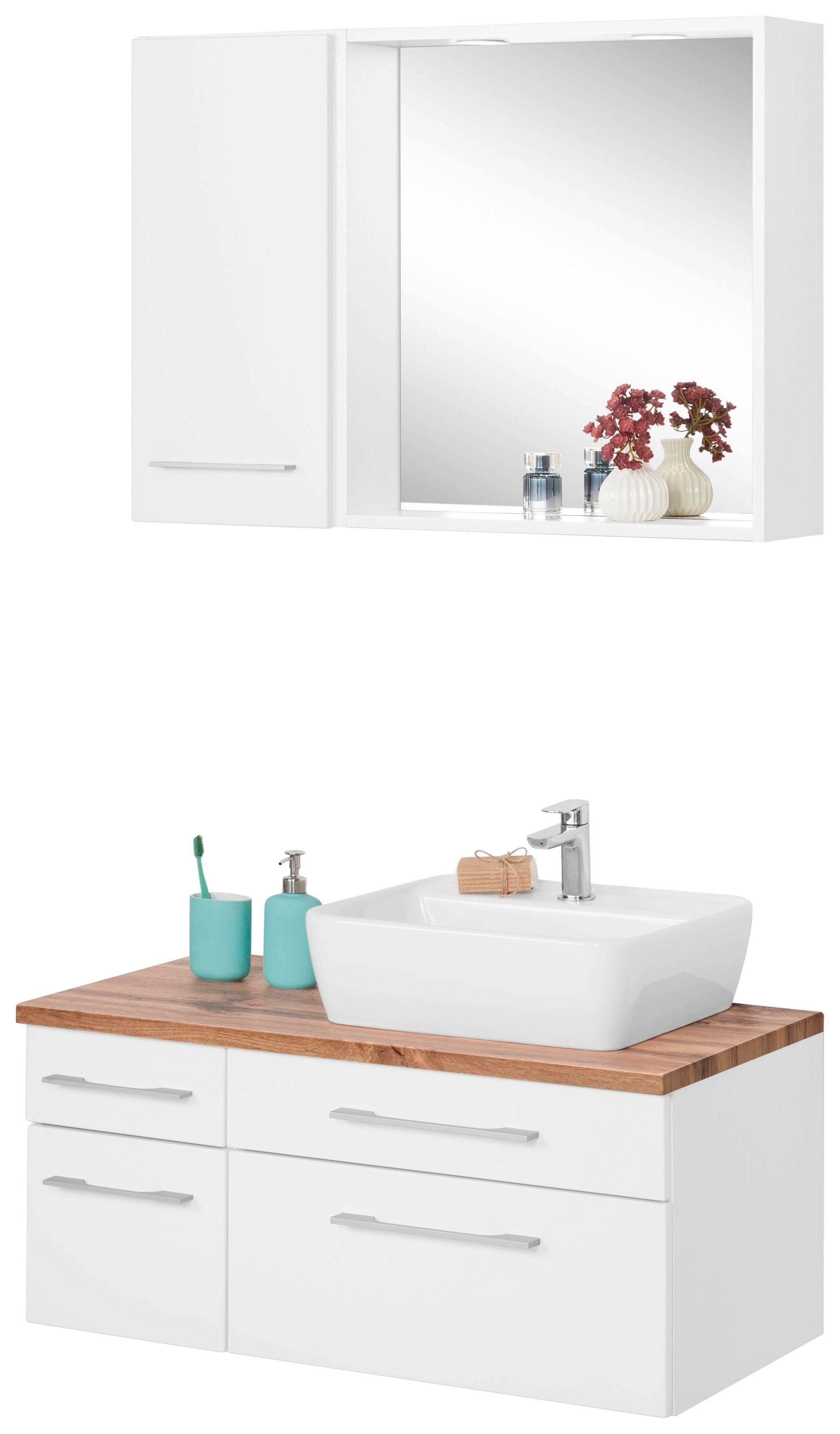 welltime Badkamerserie Davos met 2 touch-led-inbouwspots (3-delig) badmeubelsets wit