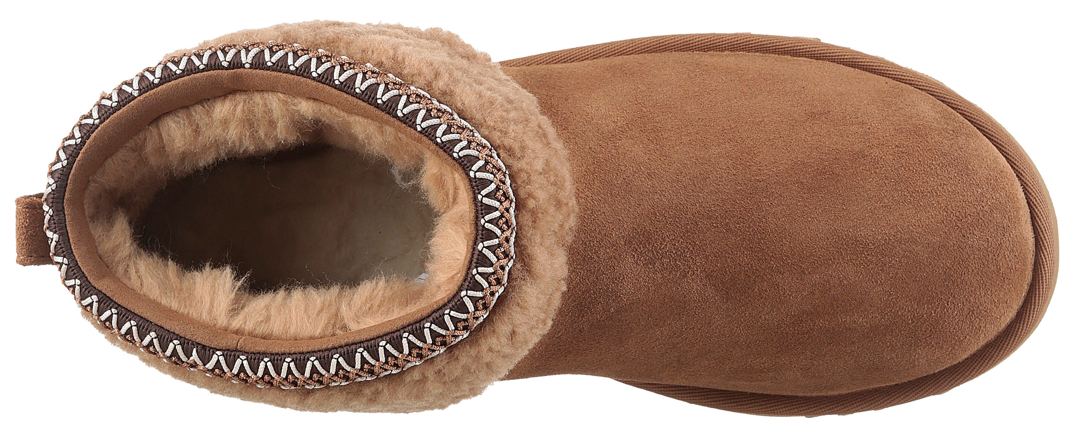 UGG Boots zonder sluiting CLASSIC ULTRA MINI MAXI CURLY winterlaarzen, snowboots met etnische textielband aan de schacht