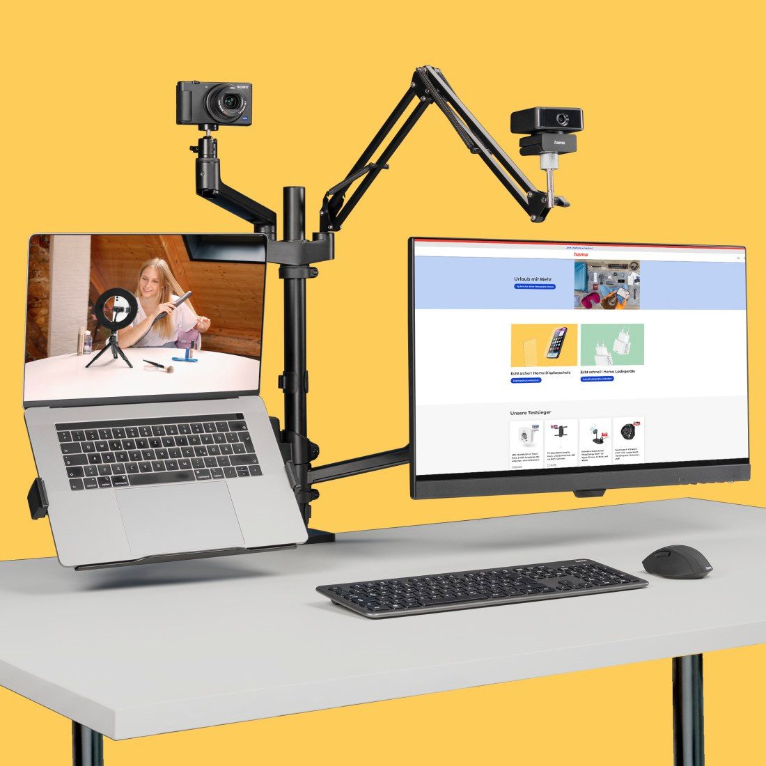 Hama Monitorhouder Monitorbeugel voor streaming setup, kantelbaar, draaibaar, verstelbaar