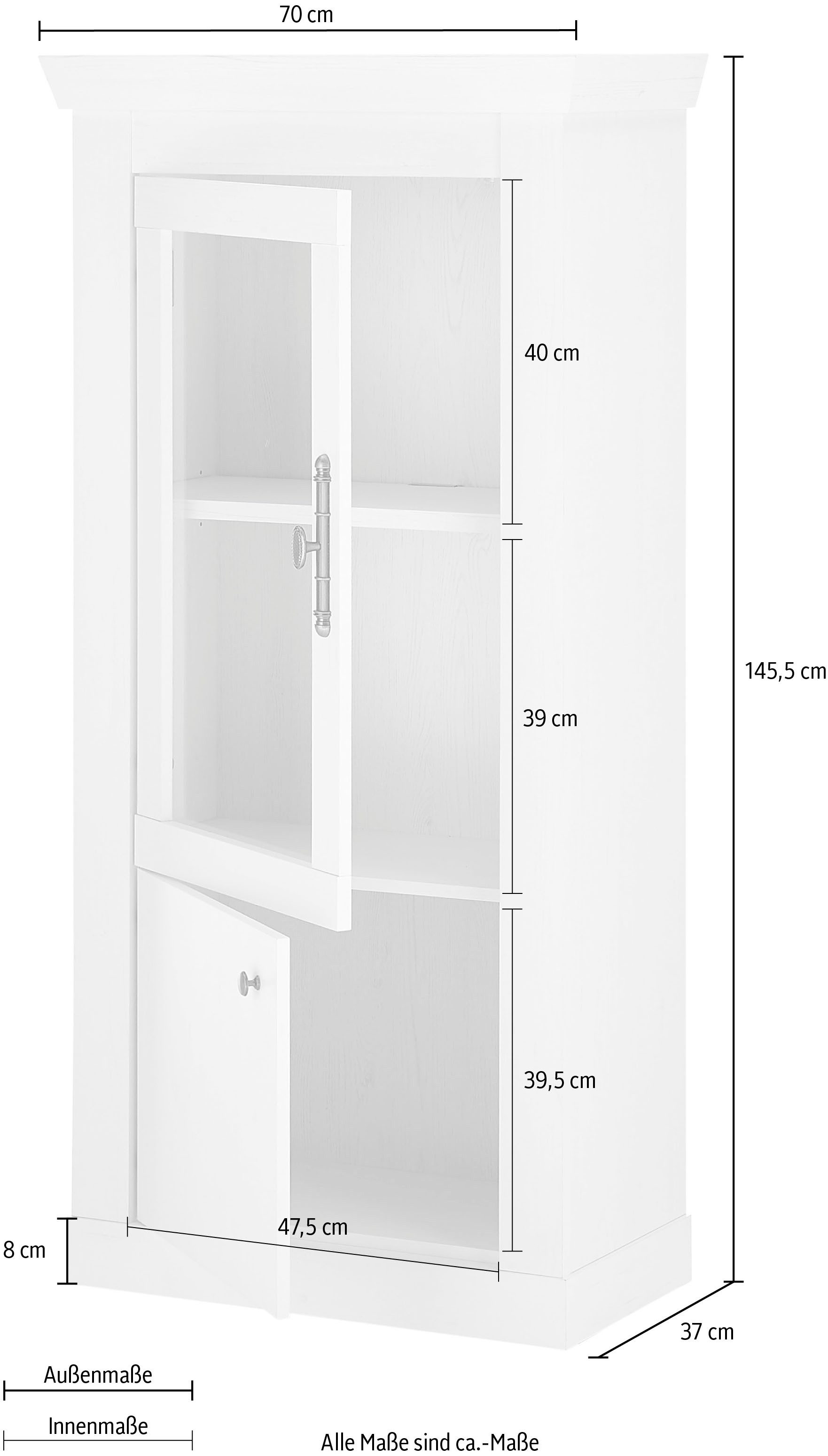 Home affaire Vitrinekast Ravenna in romantische landelijke stijl, metalen handgreep, hoogte 146 cm