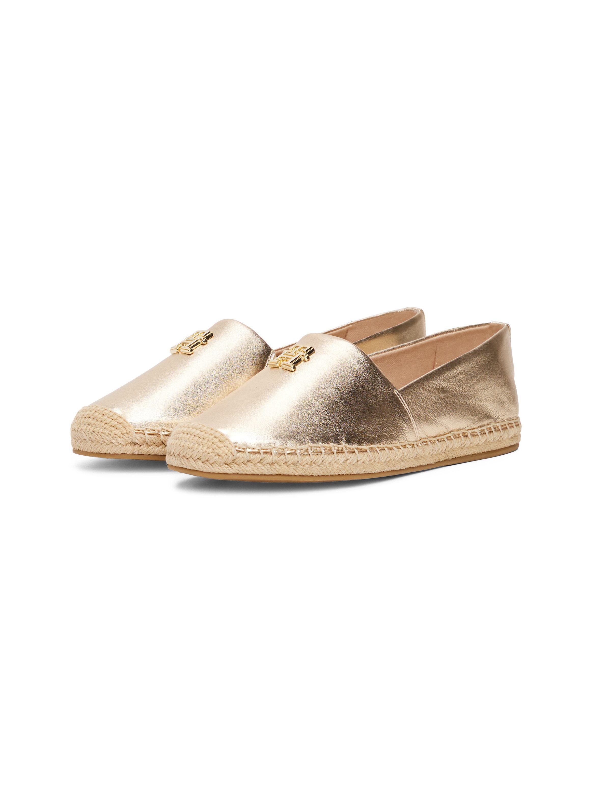 Tommy Hilfiger Espadrilles TH LOGO METALLIC LEATHER ESPAD , zomerschoen, slippers, instapschoen met th-sieraandeel