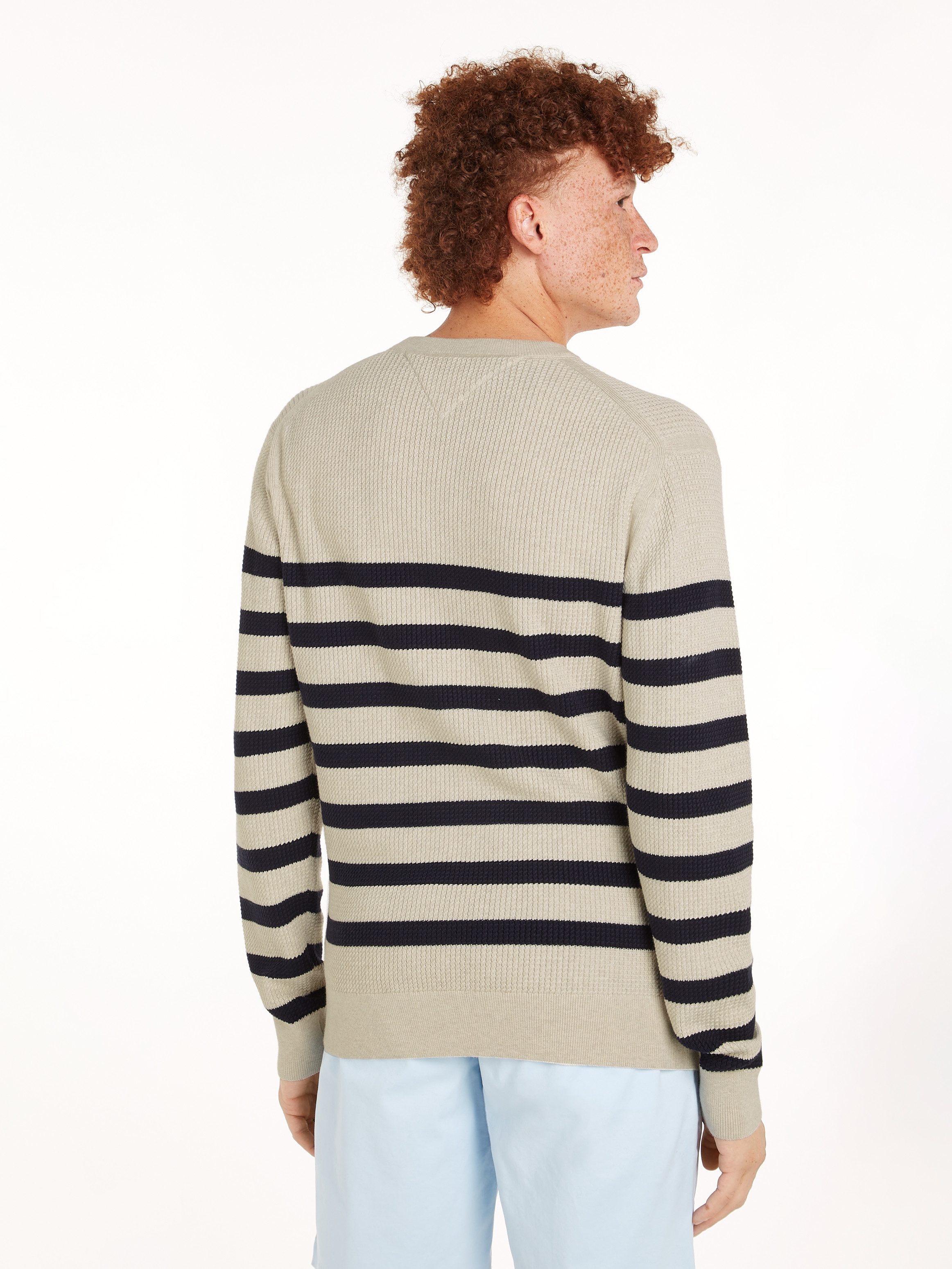 Tommy Hilfiger Gebreide trui STRUCTURE CREW NK met contrastkleurige strepen
