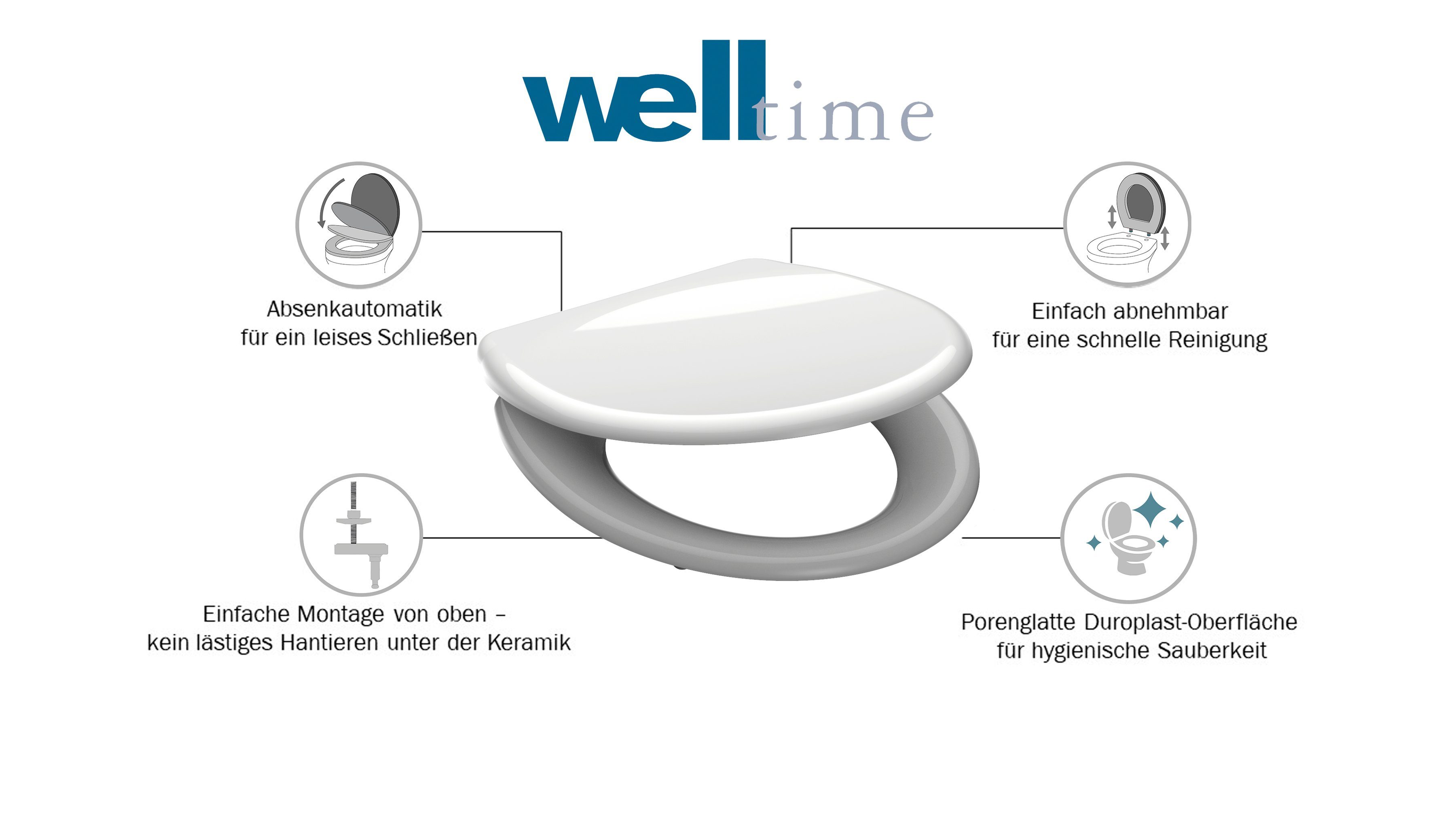 welltime Toiletzitting Premium afneembaar, softclosemechanisme, breukbestendig, krasvast, snelsluiting