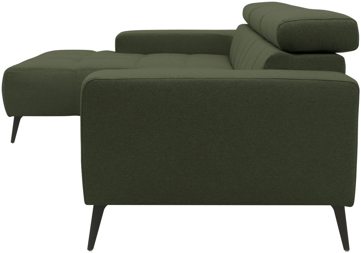 DOMO collection Hoekbank Trento L-vorm, met sledevoet of enkele voet naar keuze met verstelbare hoofdsteun, récamier links/rechts bestelbaar