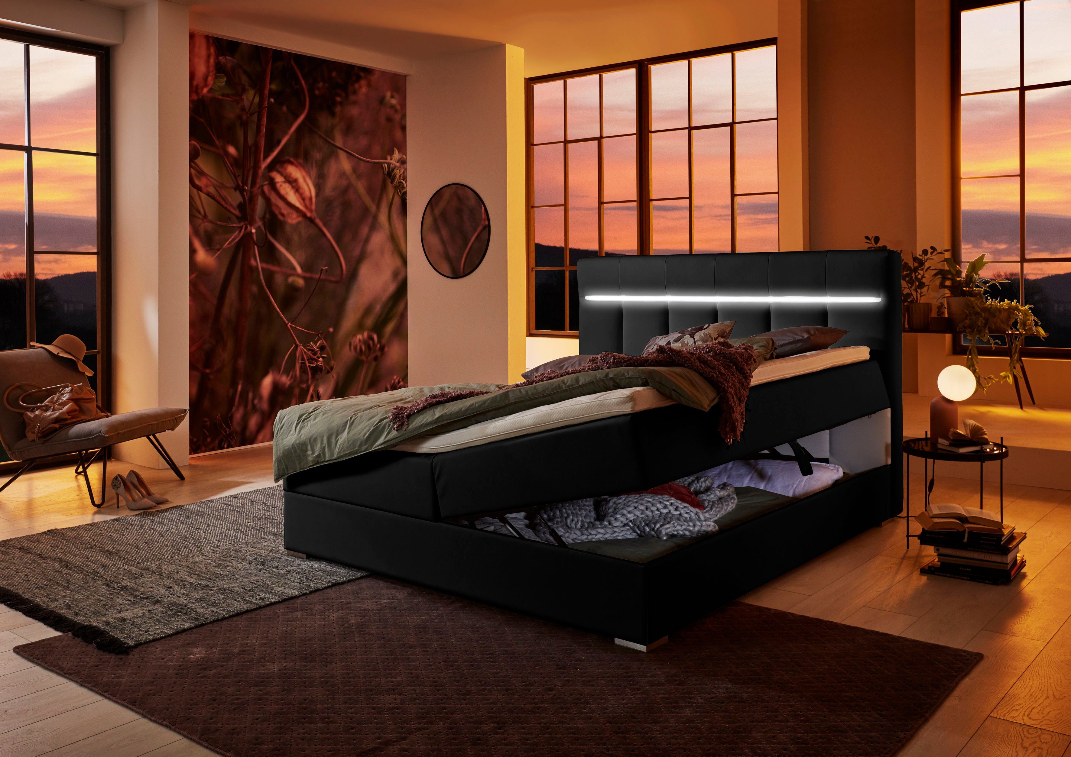 ATLANTIC home collection Boxspring TESSA met ledverlichting en bedkist
