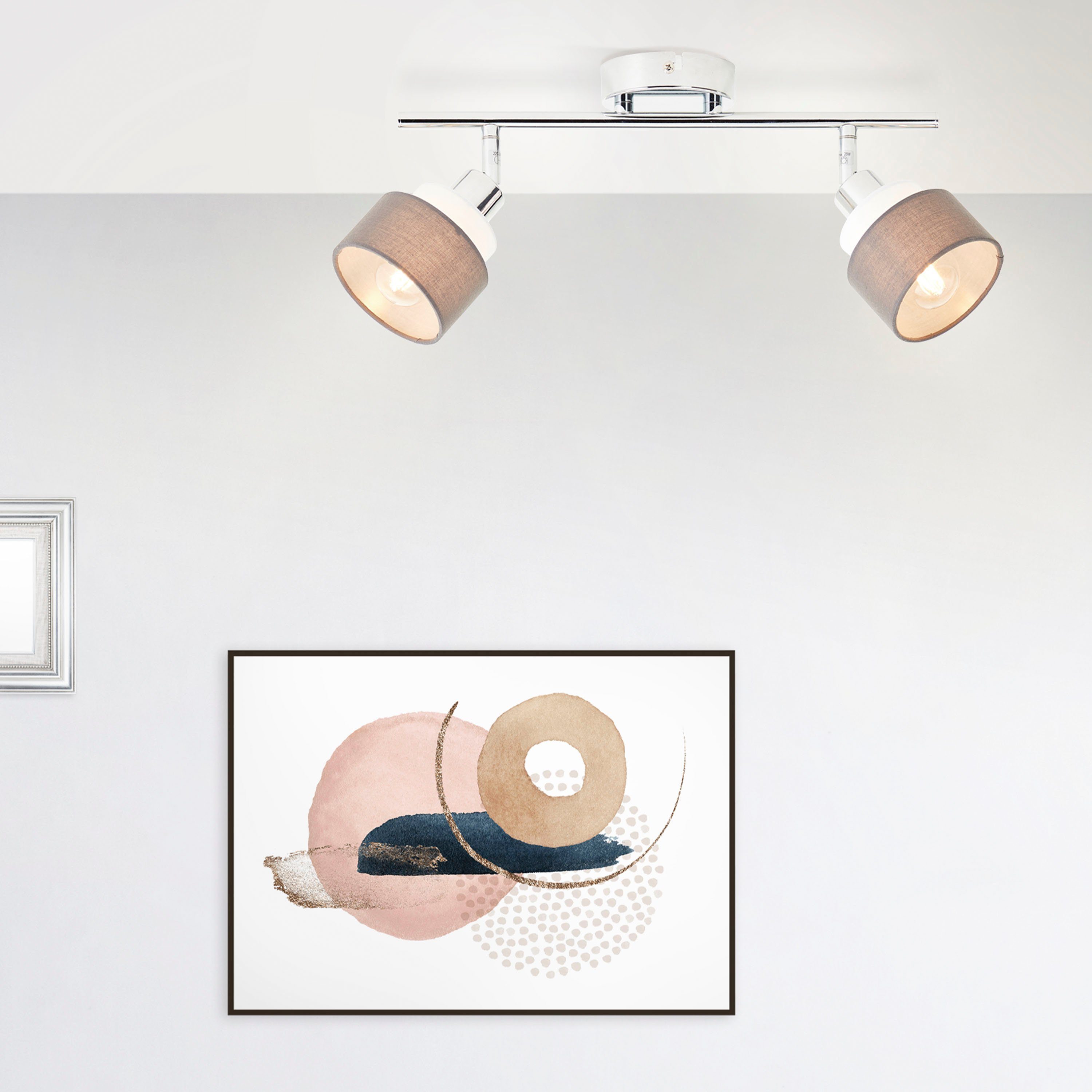 Brilliant Leuchten Plafondspot Naples Breedte 48 cm, E14, metaal/textiel, chroomkleurig/grijs/wit